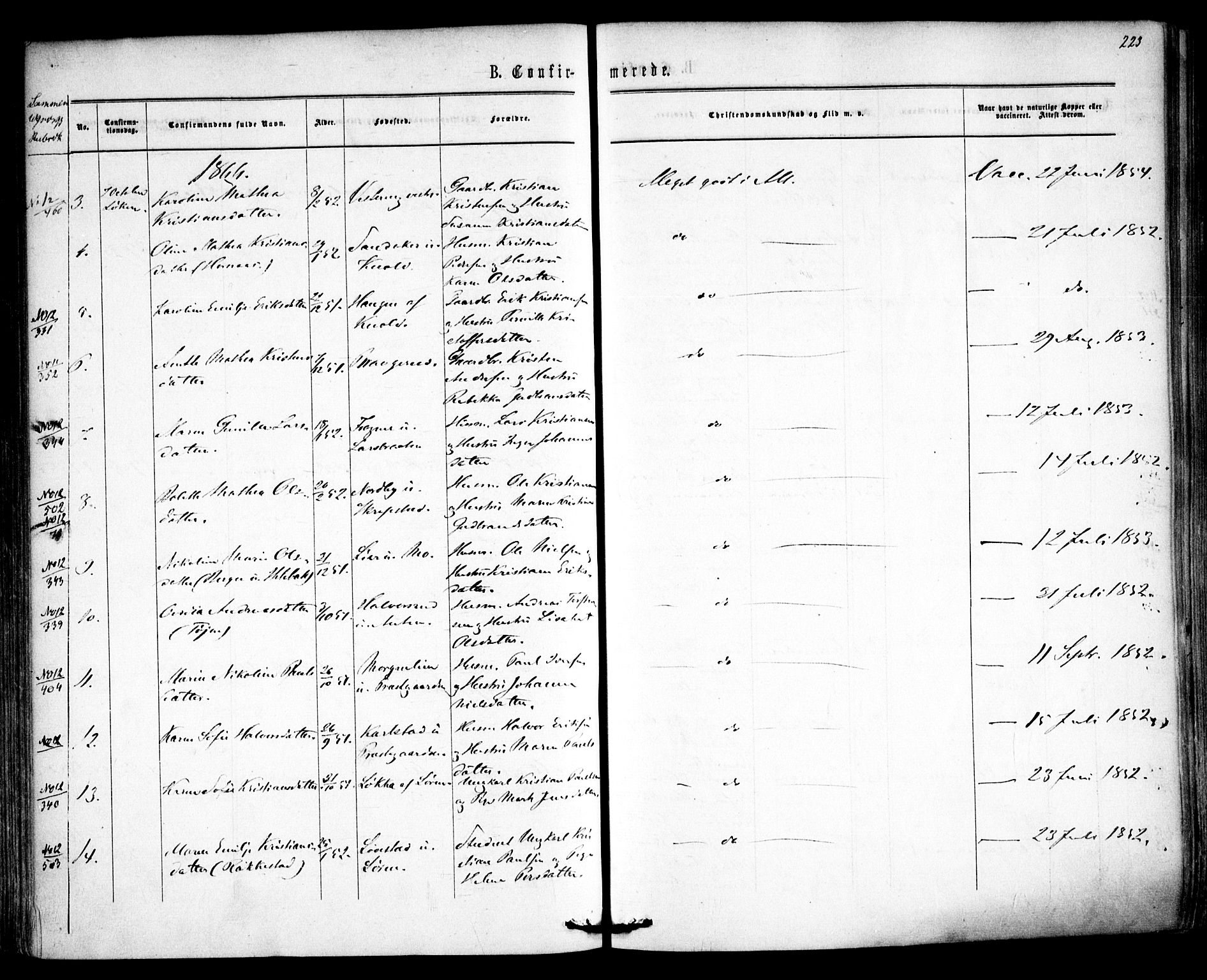 Høland prestekontor Kirkebøker, AV/SAO-A-10346a/F/Fa/L0011: Ministerialbok nr. I 11, 1862-1869, s. 223