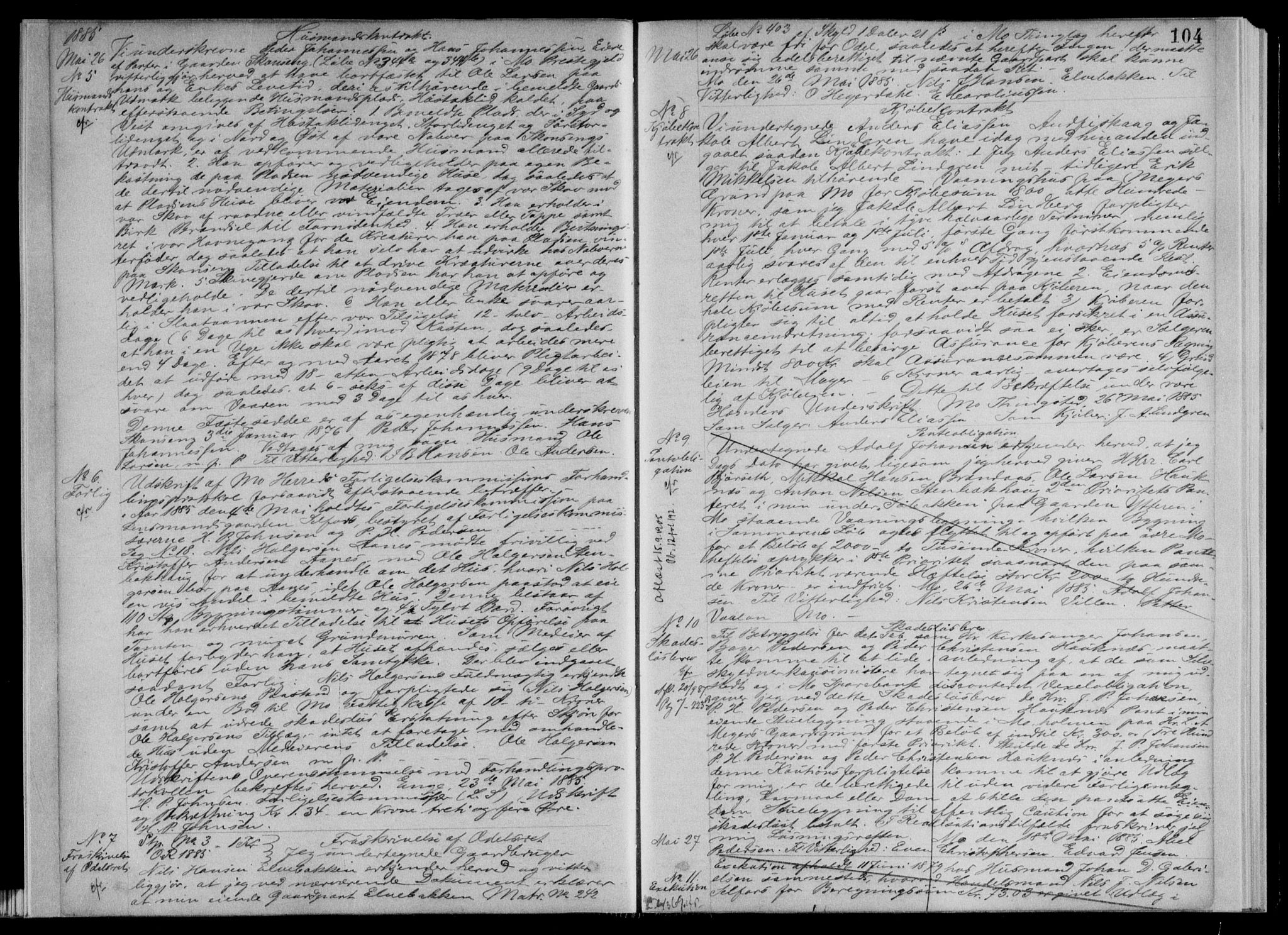 Rana sorenskriveri , SAT/A-1108/1/2/2C/L0007: Pantebok nr. 7I, 1884-1888, s. 104