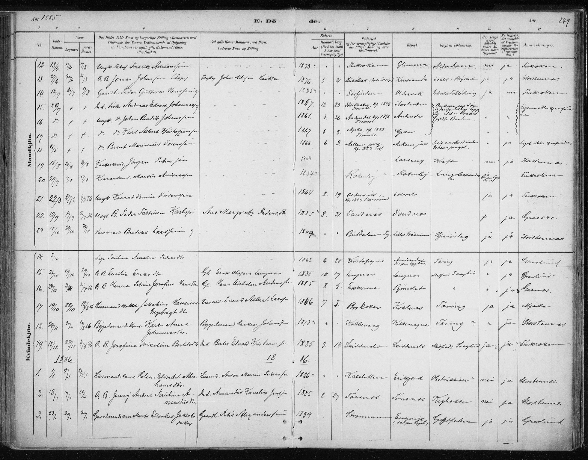 Tromsøysund sokneprestkontor, AV/SATØ-S-1304/G/Ga/L0004kirke: Ministerialbok nr. 4, 1880-1888, s. 249