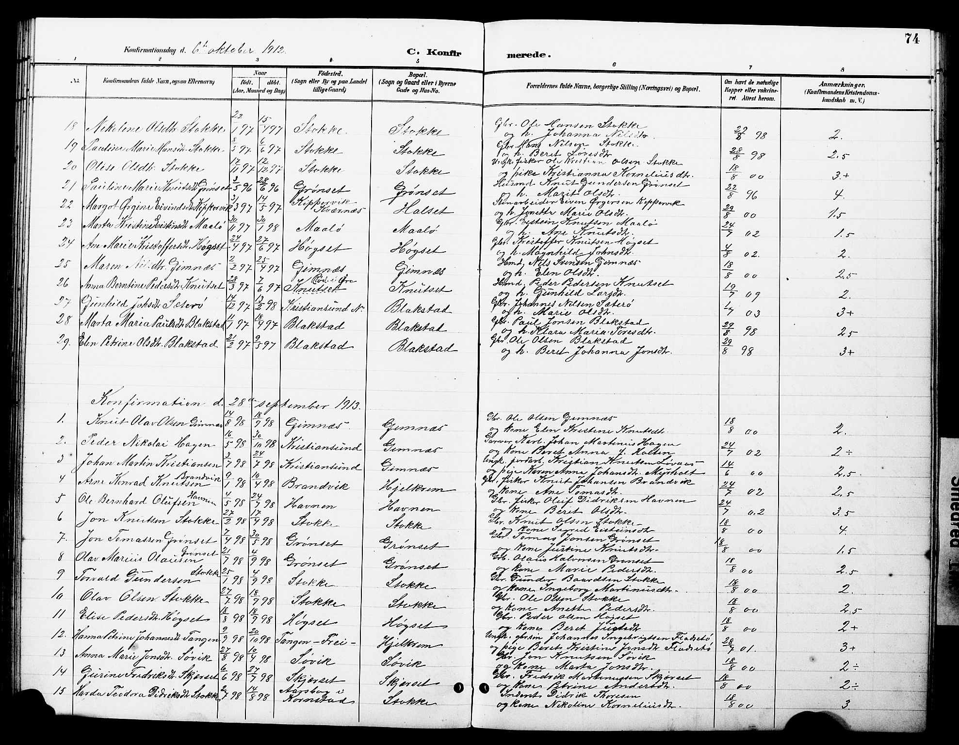 Ministerialprotokoller, klokkerbøker og fødselsregistre - Møre og Romsdal, AV/SAT-A-1454/585/L0973: Klokkerbok nr. 585C01, 1893-1930, s. 74