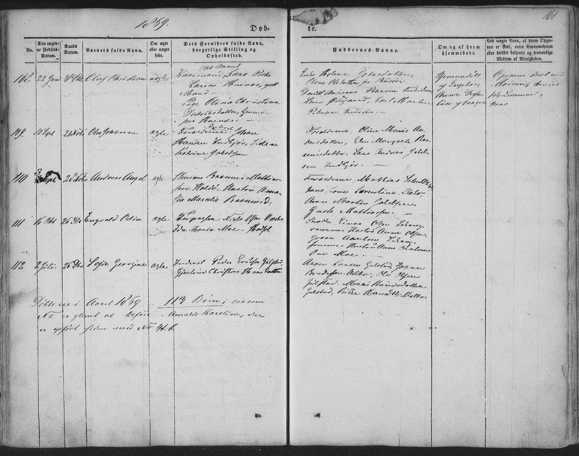Ministerialprotokoller, klokkerbøker og fødselsregistre - Nordland, AV/SAT-A-1459/888/L1241: Ministerialbok nr. 888A07, 1849-1869, s. 161
