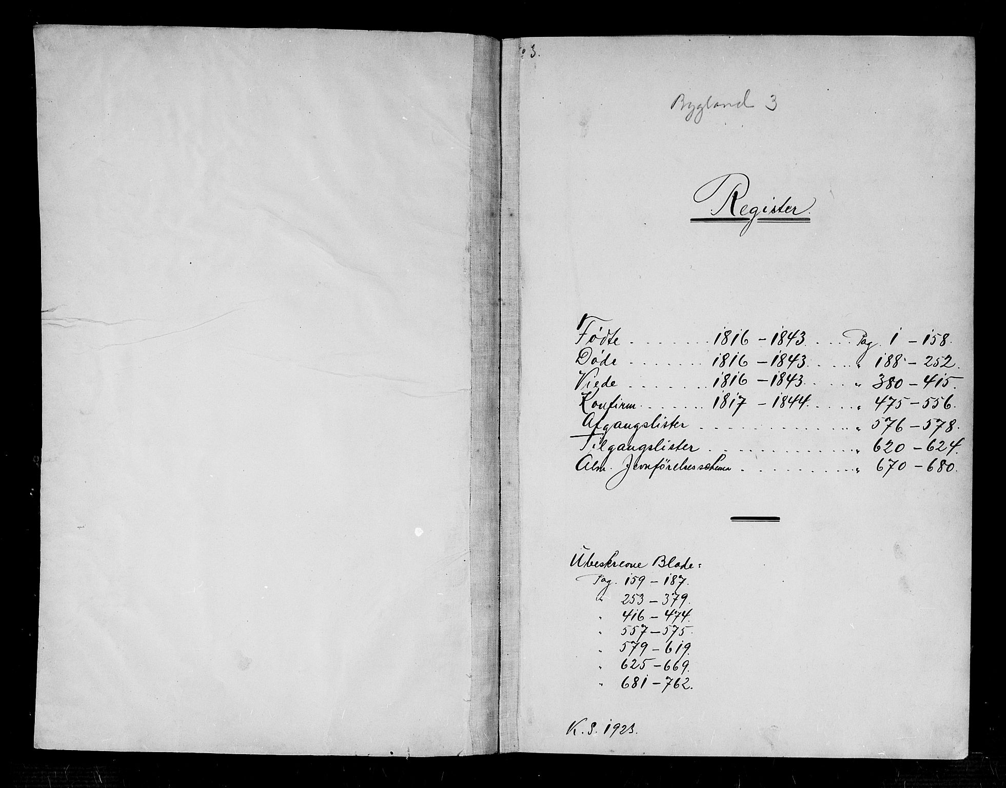 Bygland sokneprestkontor, SAK/1111-0006/F/Fb/Fbb/L0001: Klokkerbok nr. B 1, 1816-1843, s. 0-1