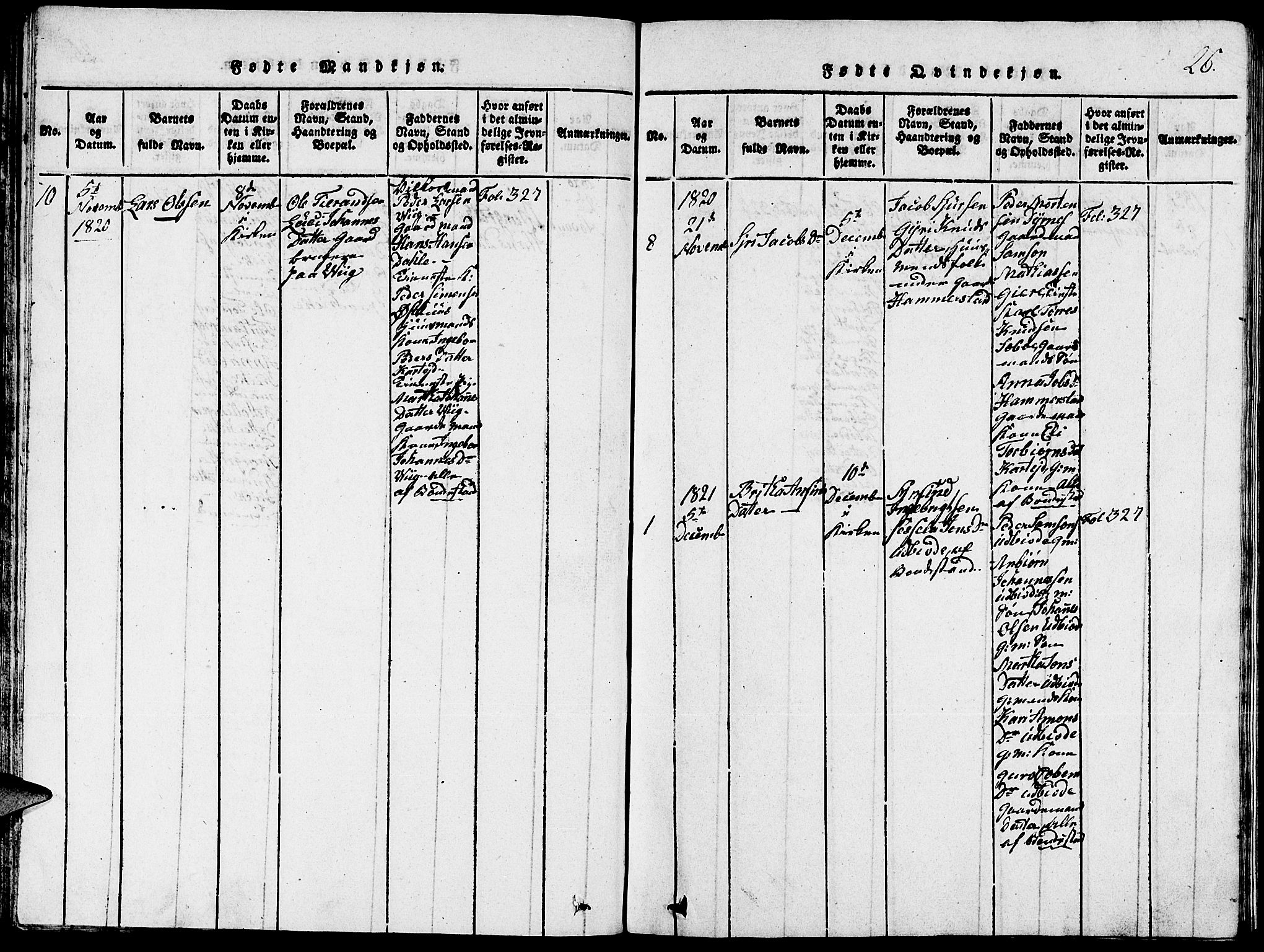 Fjelberg sokneprestembete, AV/SAB-A-75201/H/Hab: Klokkerbok nr. A 1, 1816-1823, s. 26