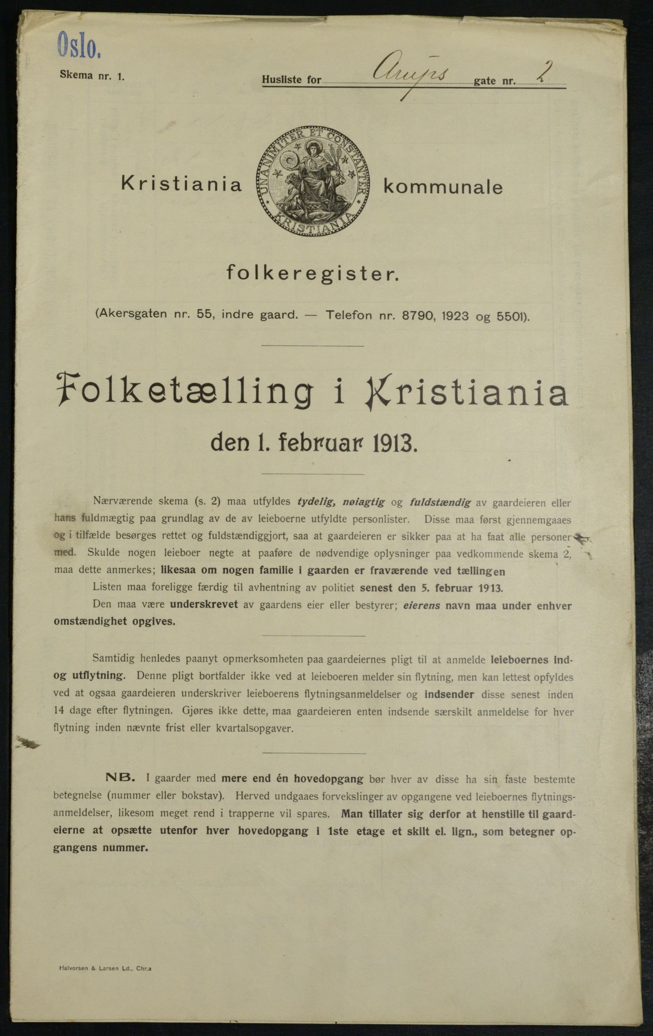 OBA, Kommunal folketelling 1.2.1913 for Kristiania, 1913, s. 2065