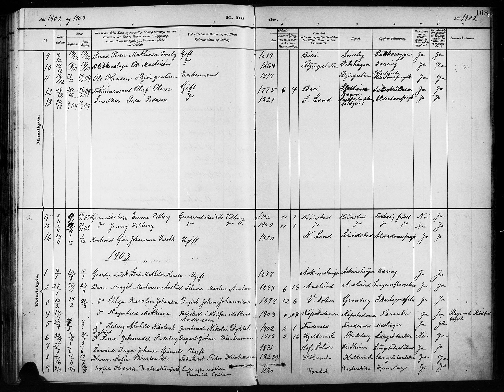 Vardal prestekontor, AV/SAH-PREST-100/H/Ha/Hab/L0010: Klokkerbok nr. 10, 1895-1903, s. 168