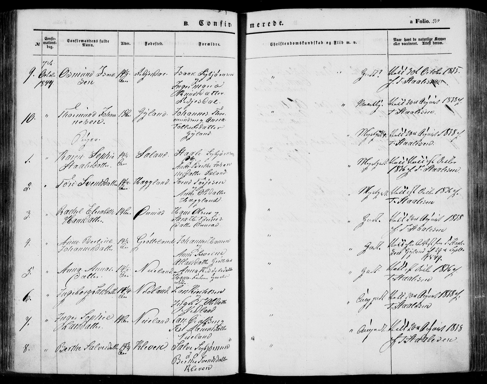 Bakke sokneprestkontor, AV/SAK-1111-0002/F/Fa/Faa/L0005: Ministerialbok nr. A 5, 1847-1855, s. 20