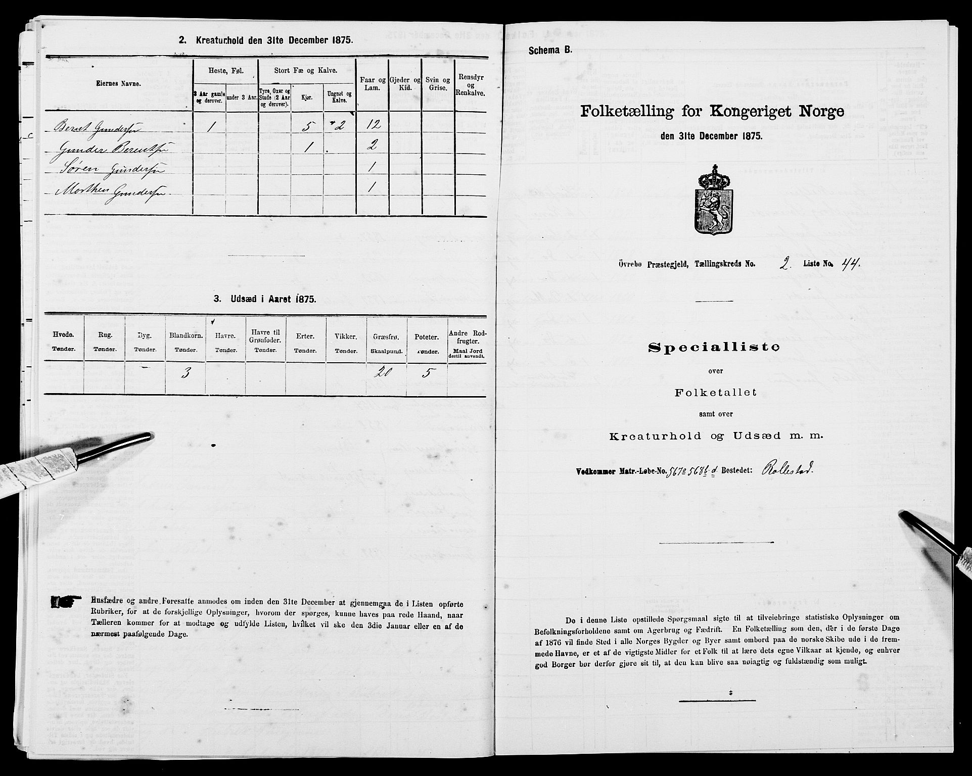 SAK, Folketelling 1875 for 1016P Øvrebø prestegjeld, 1875, s. 261