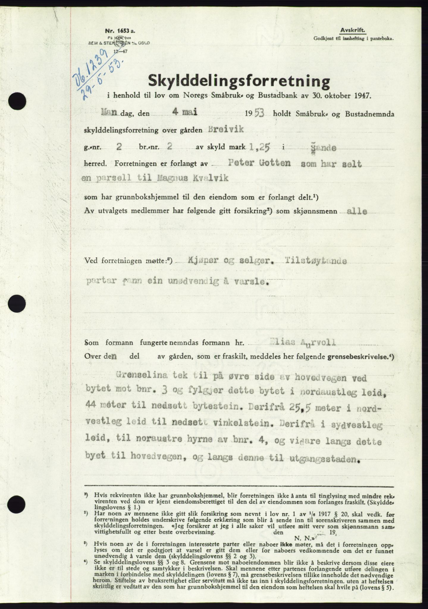 Søre Sunnmøre sorenskriveri, AV/SAT-A-4122/1/2/2C/L0095: Pantebok nr. 21A, 1953-1953, Dagboknr: 1239/1953