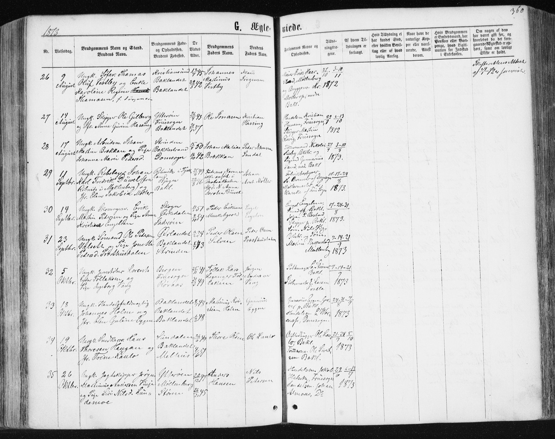 Ministerialprotokoller, klokkerbøker og fødselsregistre - Sør-Trøndelag, SAT/A-1456/604/L0186: Ministerialbok nr. 604A07, 1866-1877, s. 360