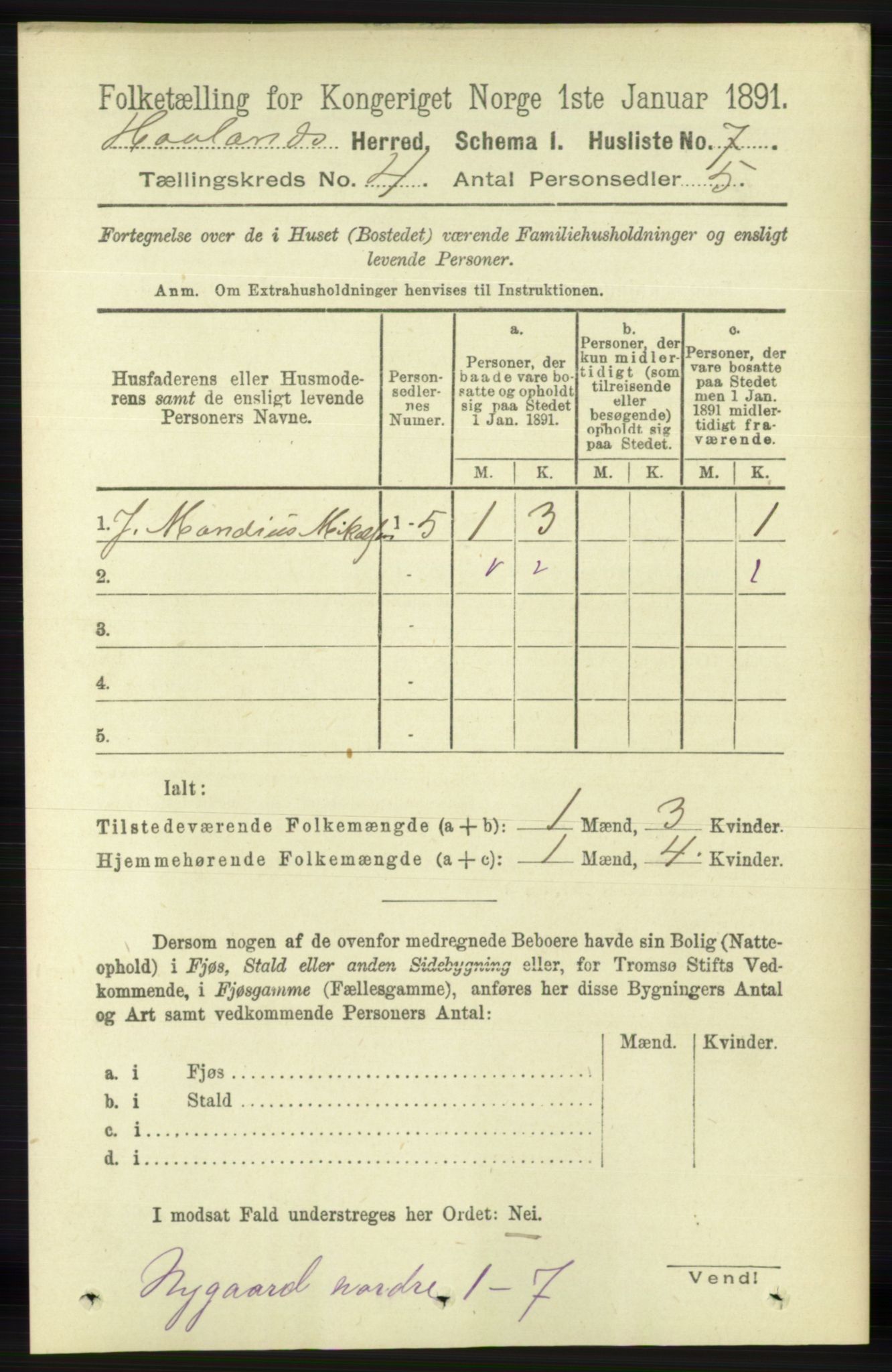 RA, Folketelling 1891 for 1124 Haaland herred, 1891, s. 2290