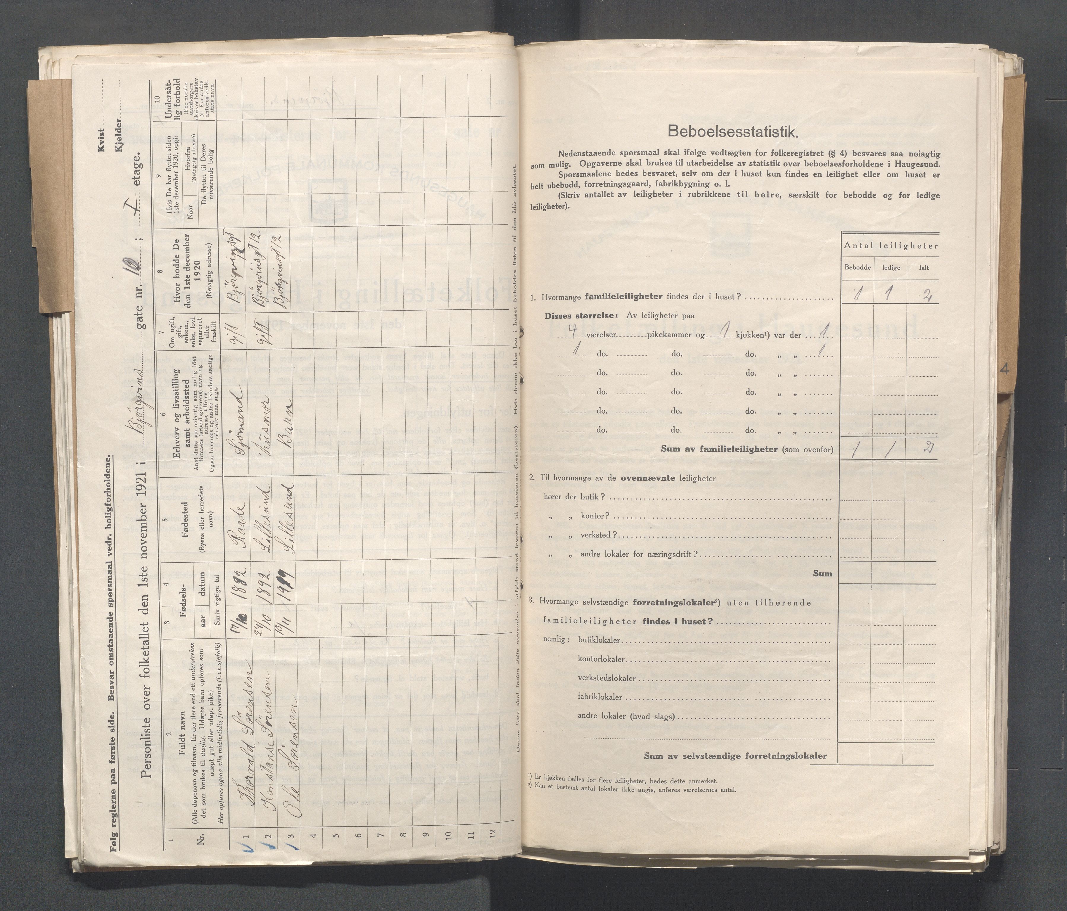 IKAR, Kommunal folketelling 1.11.1921 for Haugesund, 1921, s. 136