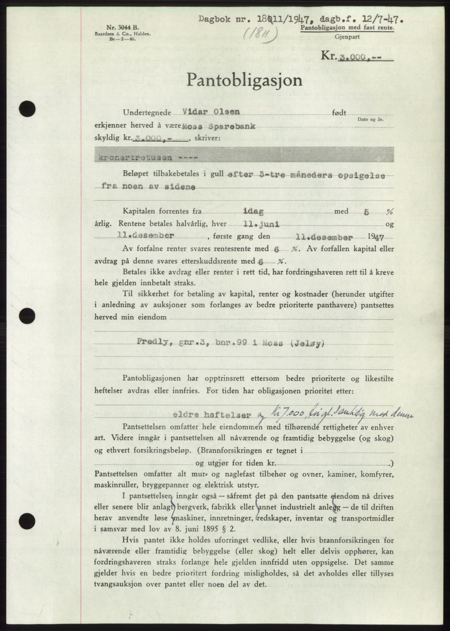Moss sorenskriveri, SAO/A-10168: Pantebok nr. B17, 1947-1947, Dagboknr: 1811/1947