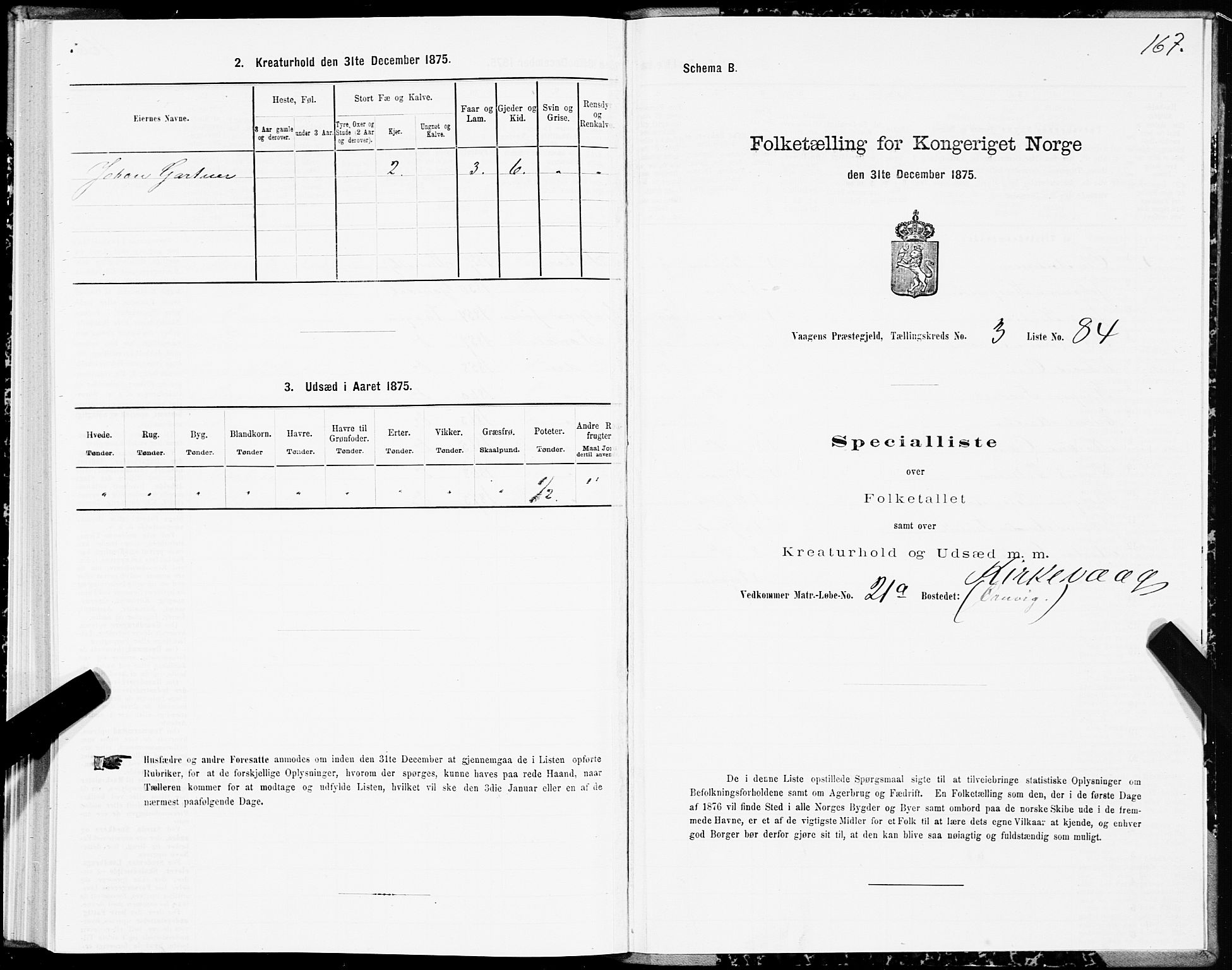 SAT, Folketelling 1875 for 1865P Vågan prestegjeld, 1875, s. 2167