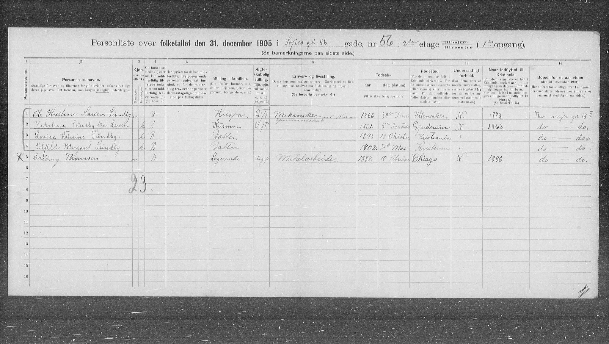 OBA, Kommunal folketelling 31.12.1905 for Kristiania kjøpstad, 1905, s. 51367