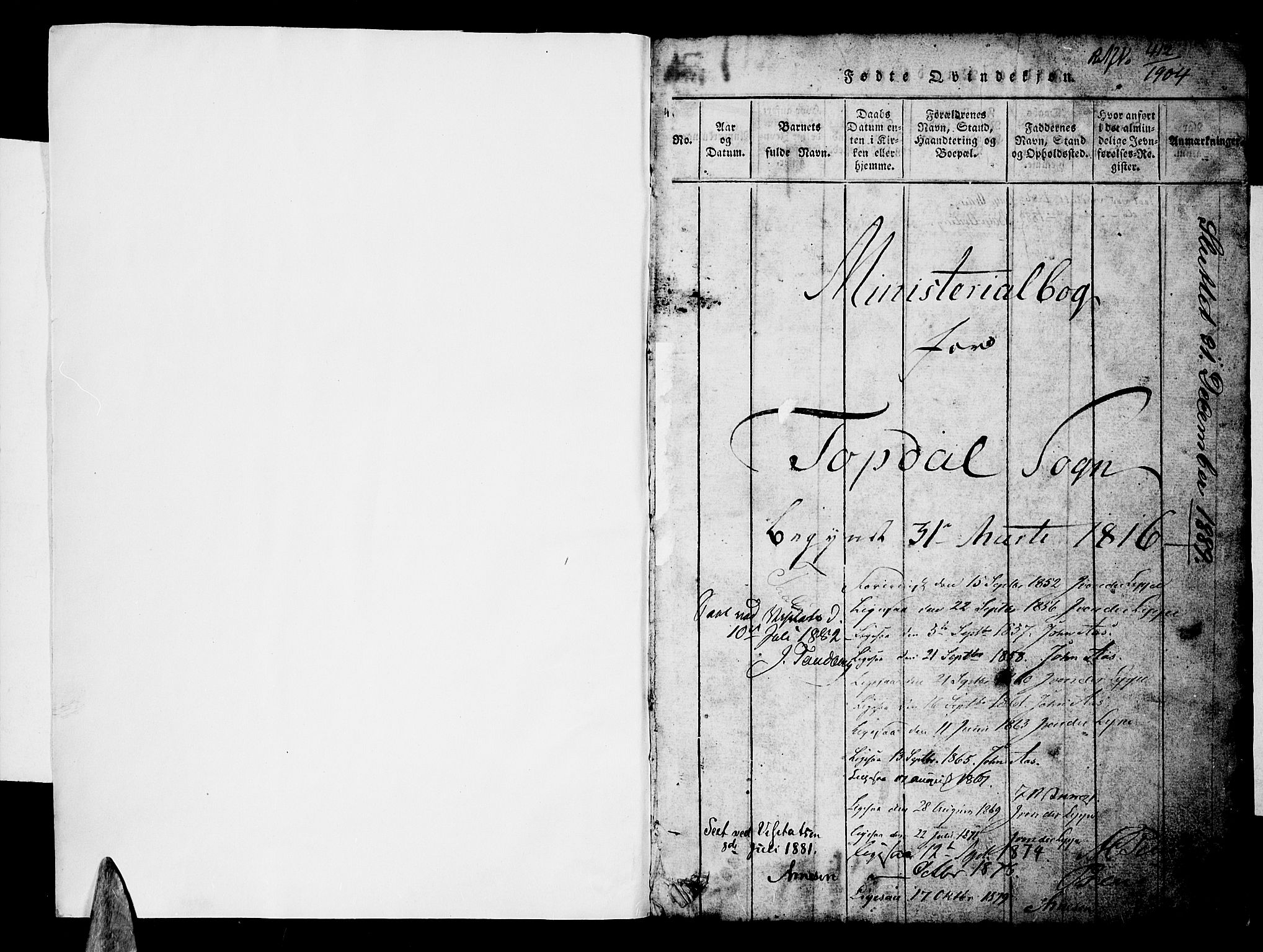 Åmli sokneprestkontor, SAK/1111-0050/F/Fb/Fbb/L0001: Klokkerbok nr. B 1, 1816-1889