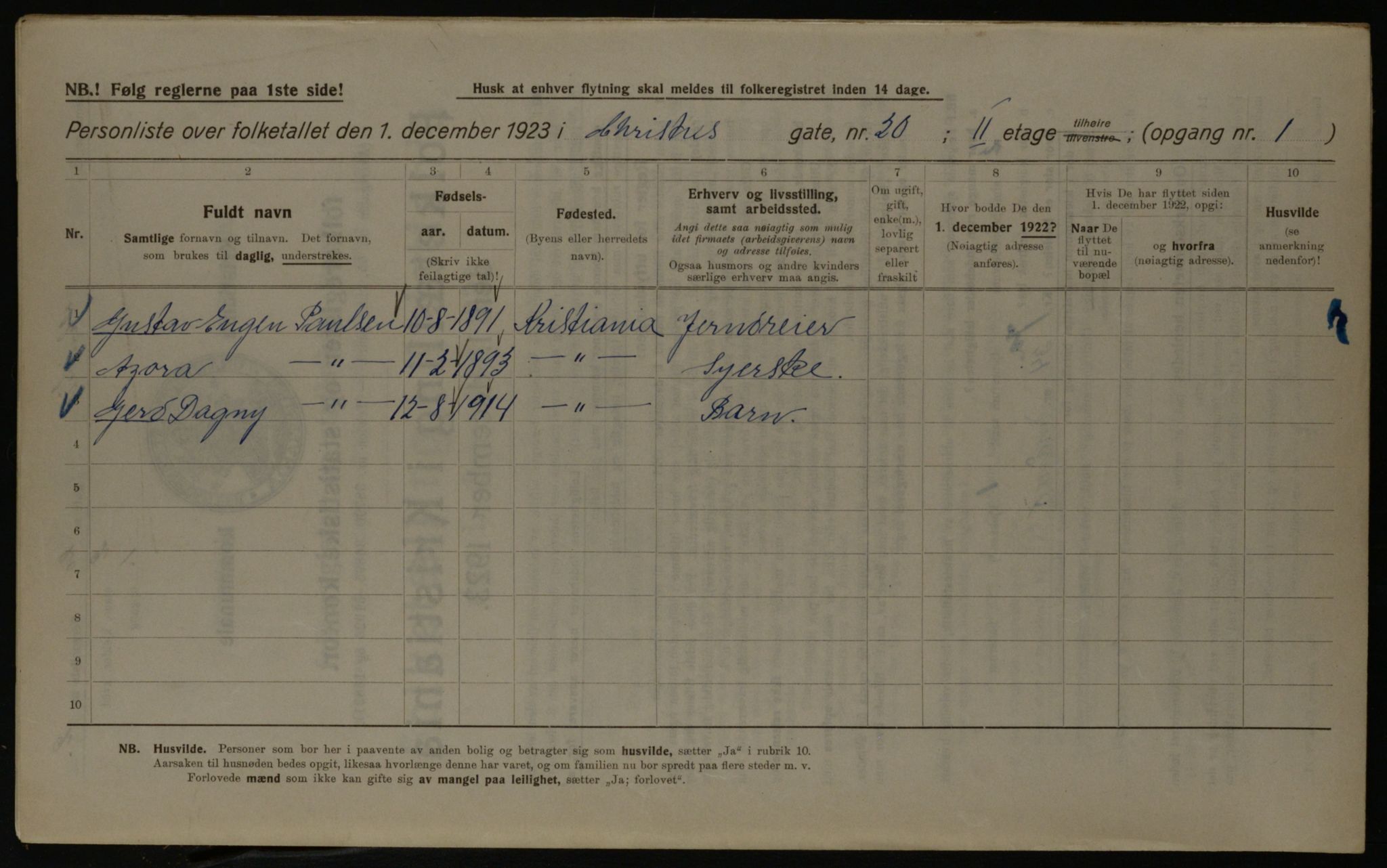 OBA, Kommunal folketelling 1.12.1923 for Kristiania, 1923, s. 13674