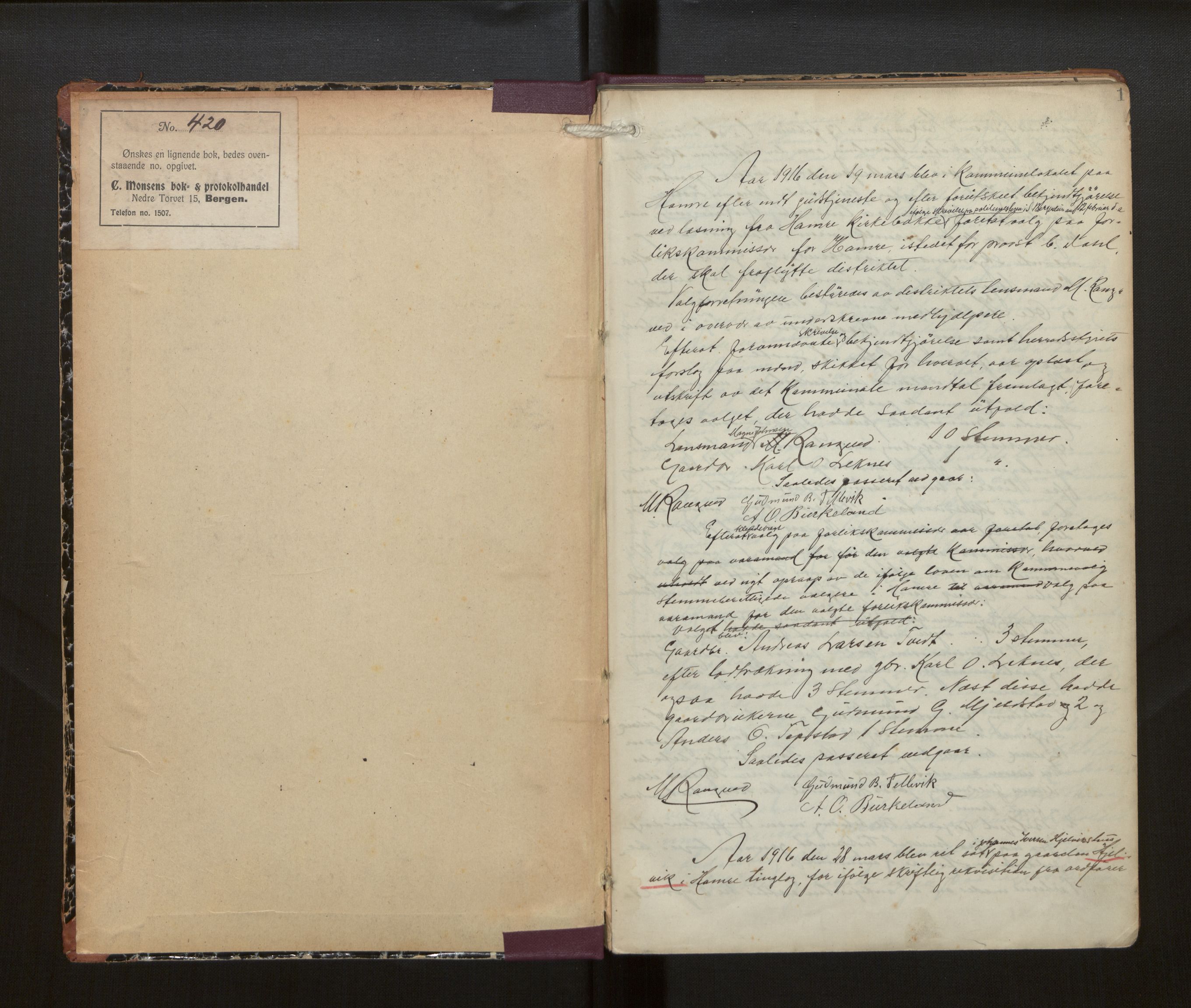 Lensmannen i Hamre, SAB/A-32601/0011/L0002: Protokoll for skjønn og val av forliksmenn, 1916-1936