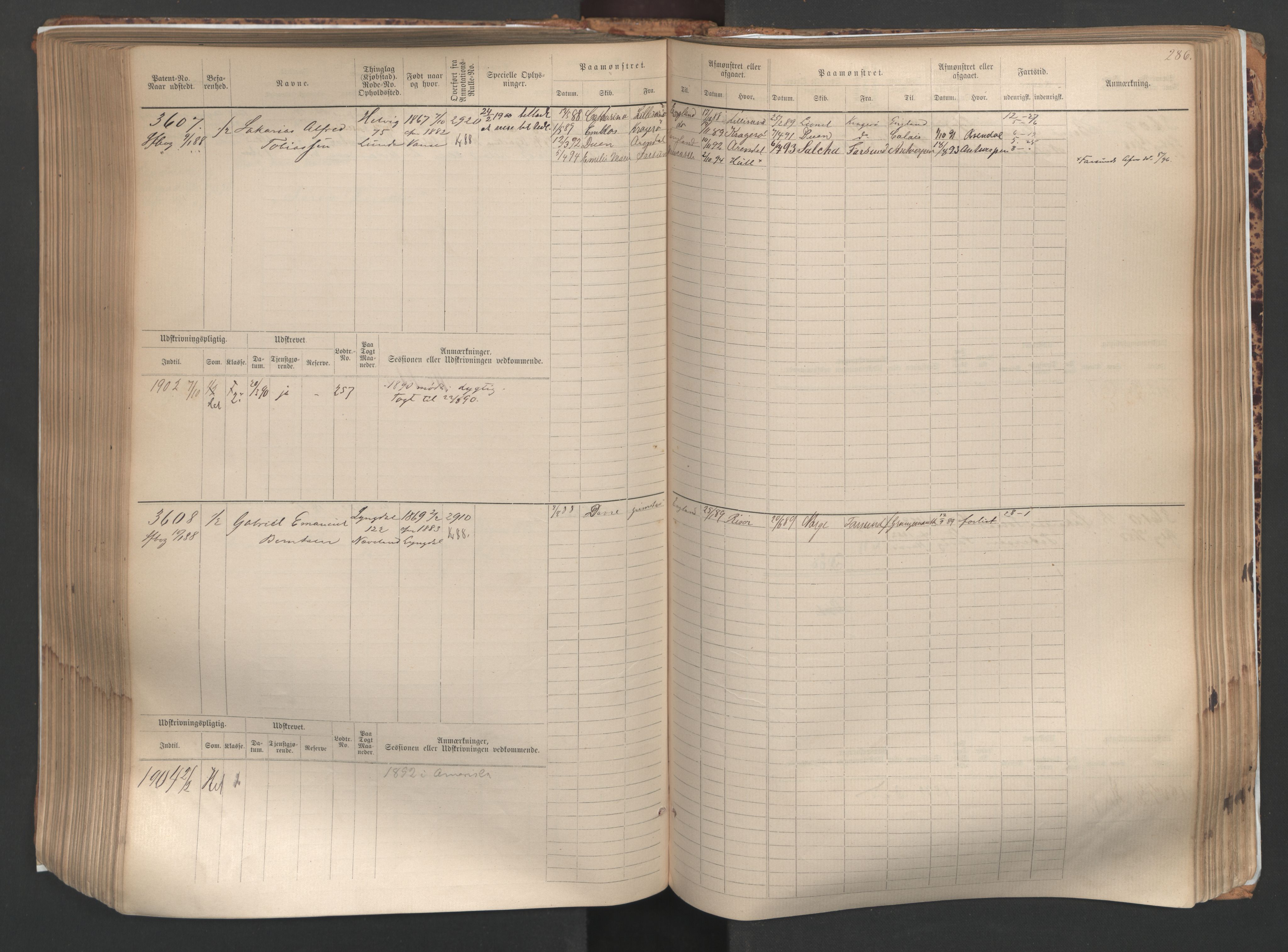 Farsund mønstringskrets, AV/SAK-2031-0017/F/Fb/L0005: Hovedrulle nr 3041-3804, M-8, 1883-1930, s. 289