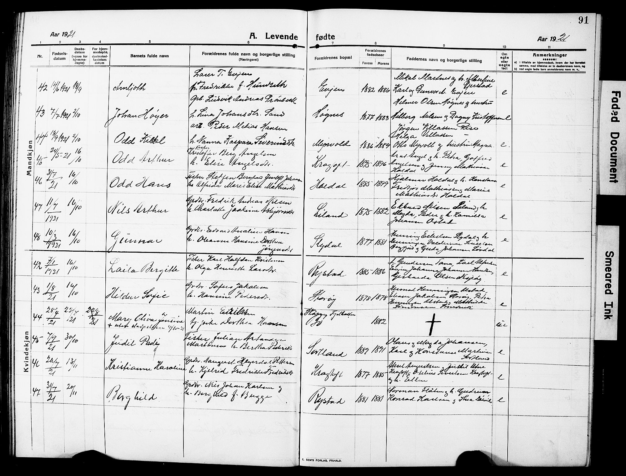 Ministerialprotokoller, klokkerbøker og fødselsregistre - Nordland, AV/SAT-A-1459/880/L1142: Klokkerbok nr. 880C04, 1913-1930, s. 91
