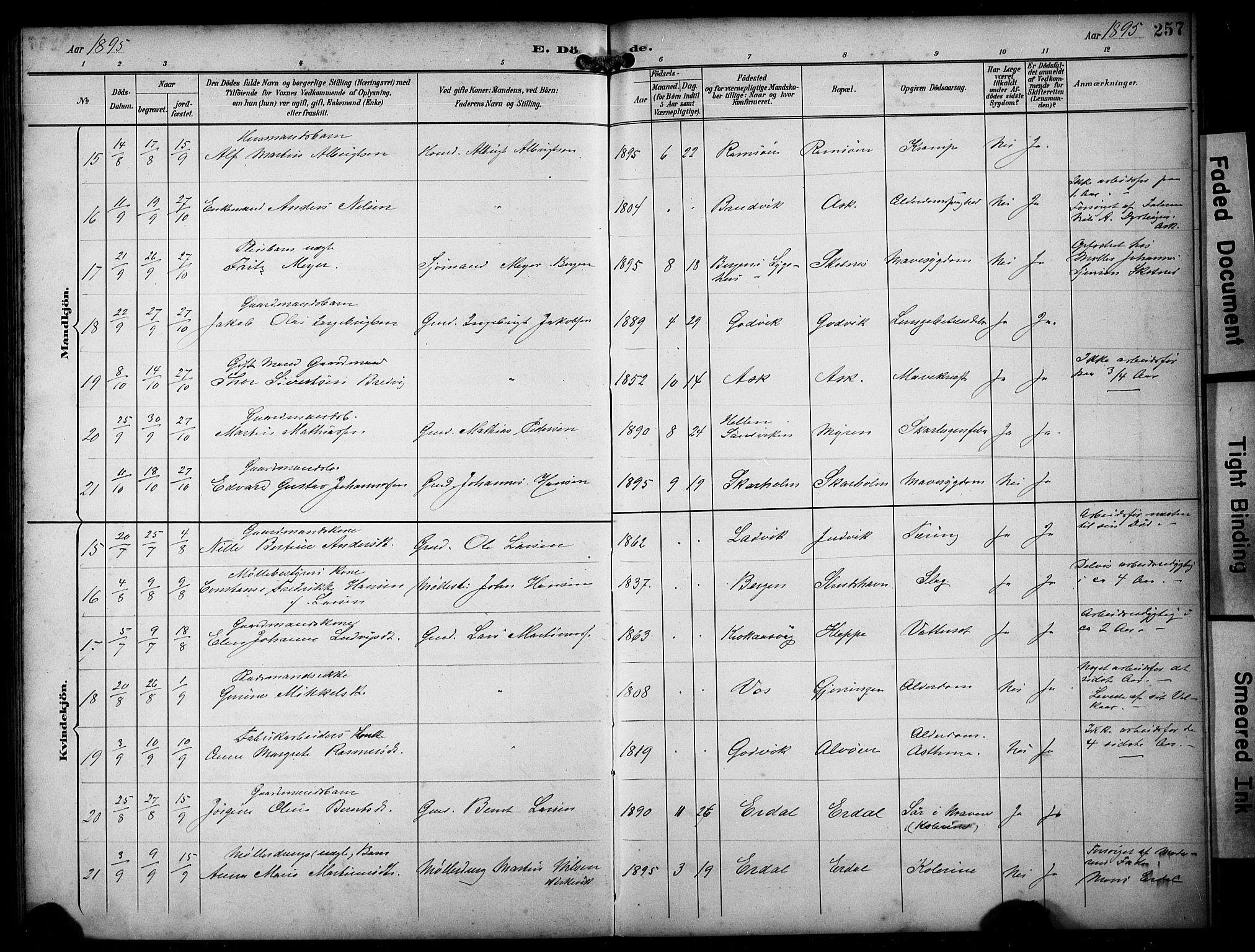 Askøy Sokneprestembete, AV/SAB-A-74101/H/Ha/Hab/Haba/L0009: Klokkerbok nr. A 9, 1894-1903, s. 257