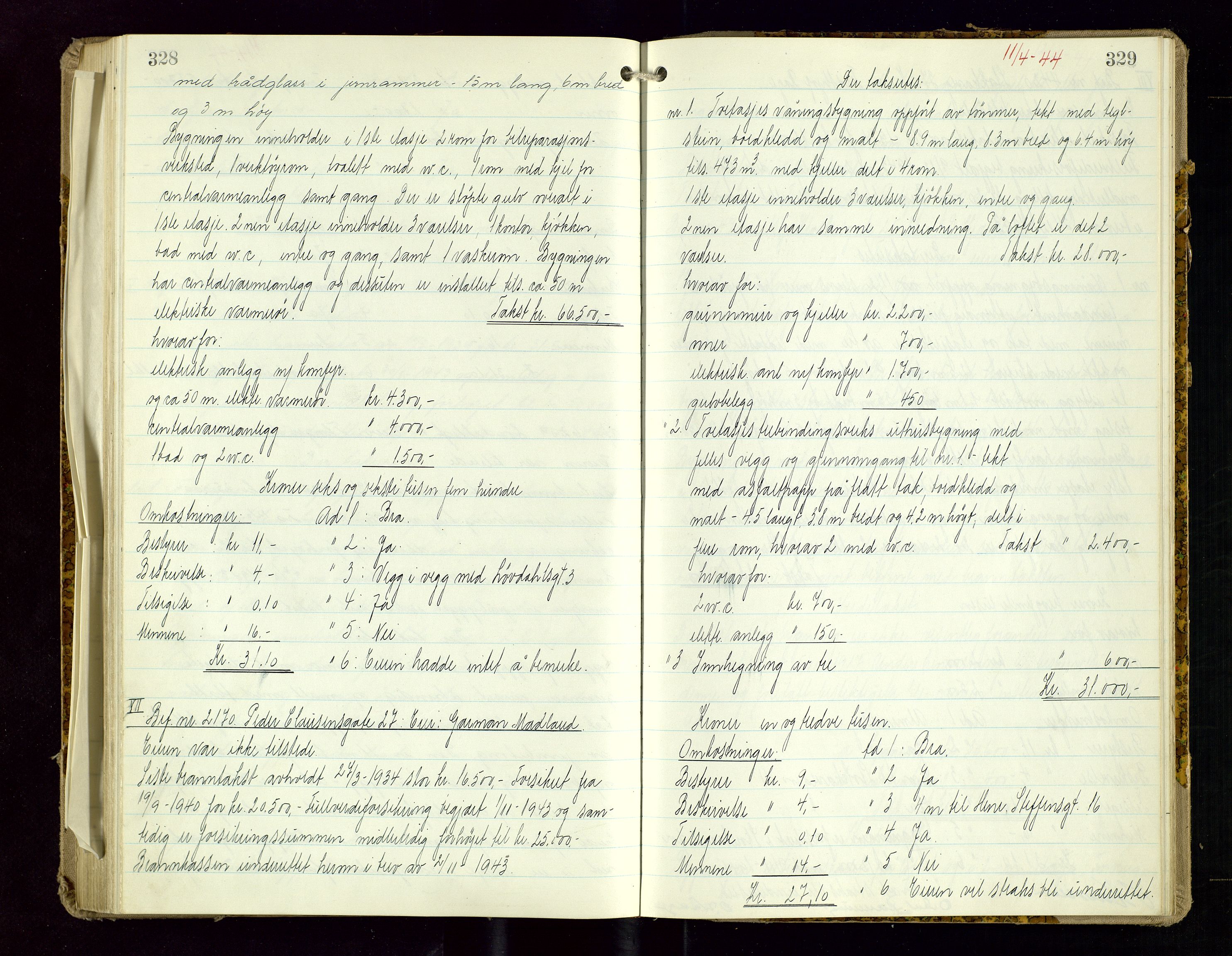 Norges Brannkasse Stavanger, AV/SAST-A-102143/F/Fd/L0029: Branntaksprotokoll nr. 40, 1943-1944, s. 328-329