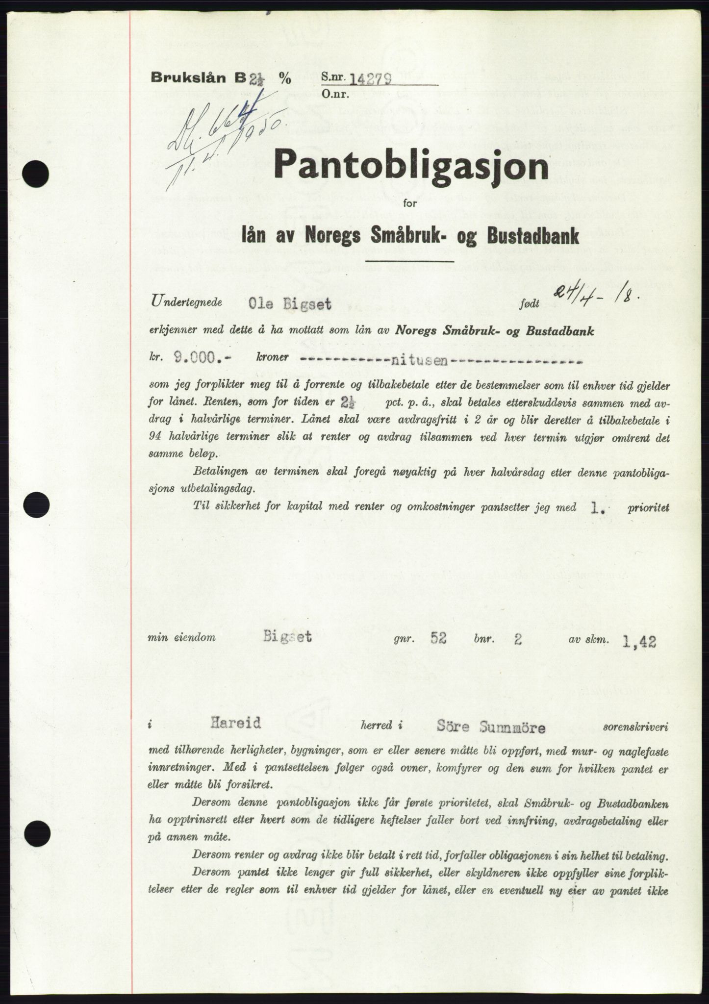 Søre Sunnmøre sorenskriveri, SAT/A-4122/1/2/2C/L0118: Pantebok nr. 6B, 1949-1950, Dagboknr: 664/1950