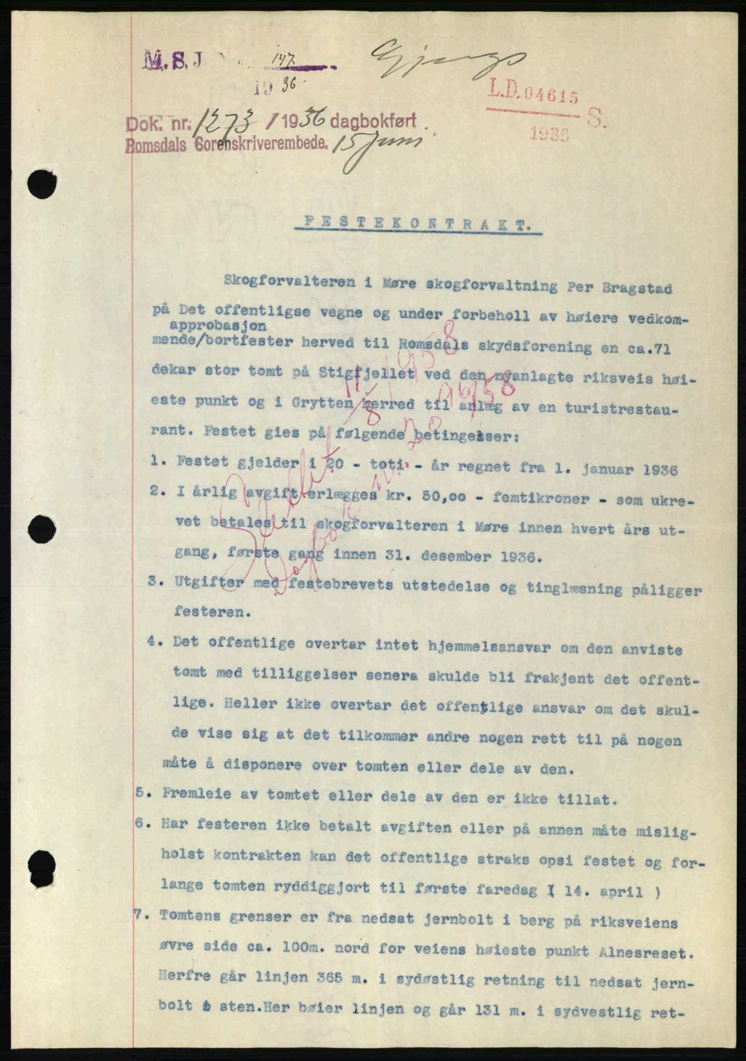 Romsdal sorenskriveri, SAT/A-4149/1/2/2C: Pantebok nr. B1, 1936-1939, Dagboknr: 1273/1936