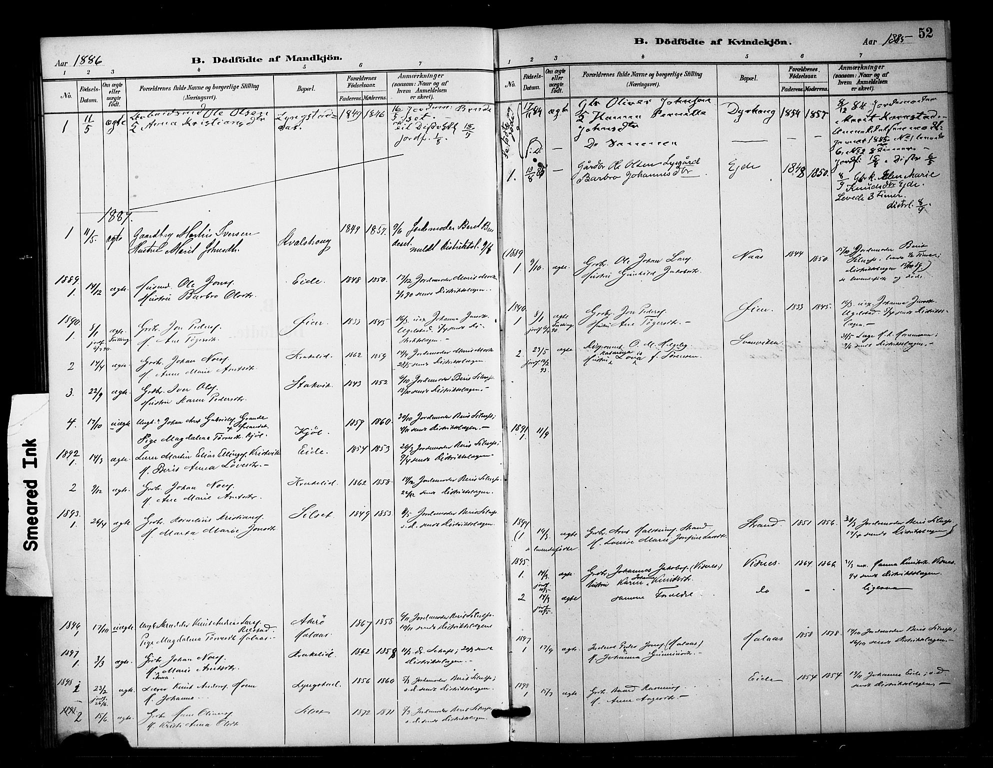 Ministerialprotokoller, klokkerbøker og fødselsregistre - Møre og Romsdal, AV/SAT-A-1454/571/L0836: Ministerialbok nr. 571A01, 1884-1899, s. 52