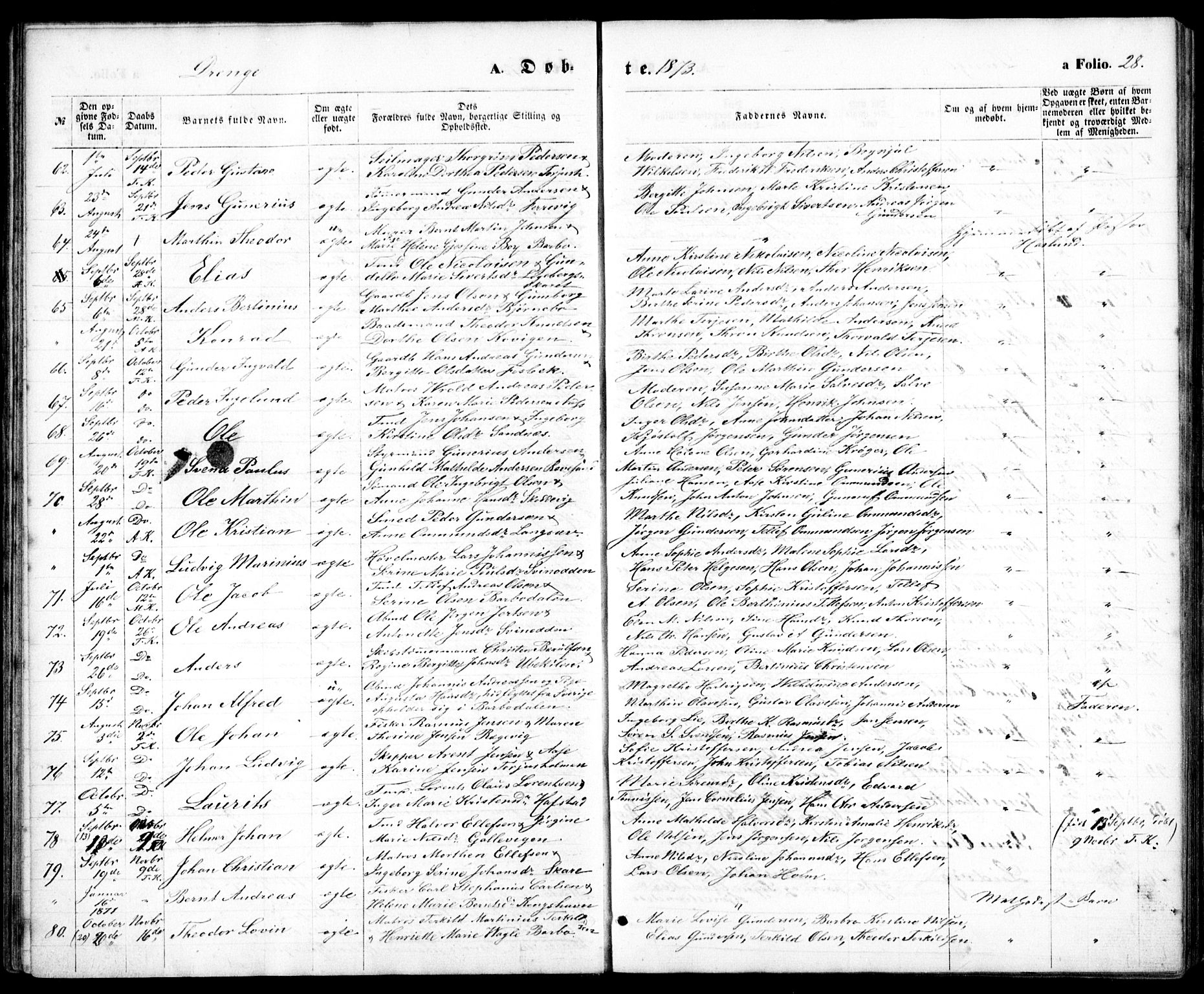 Tromøy sokneprestkontor, AV/SAK-1111-0041/F/Fb/L0004: Klokkerbok nr. B 4, 1869-1877, s. 28