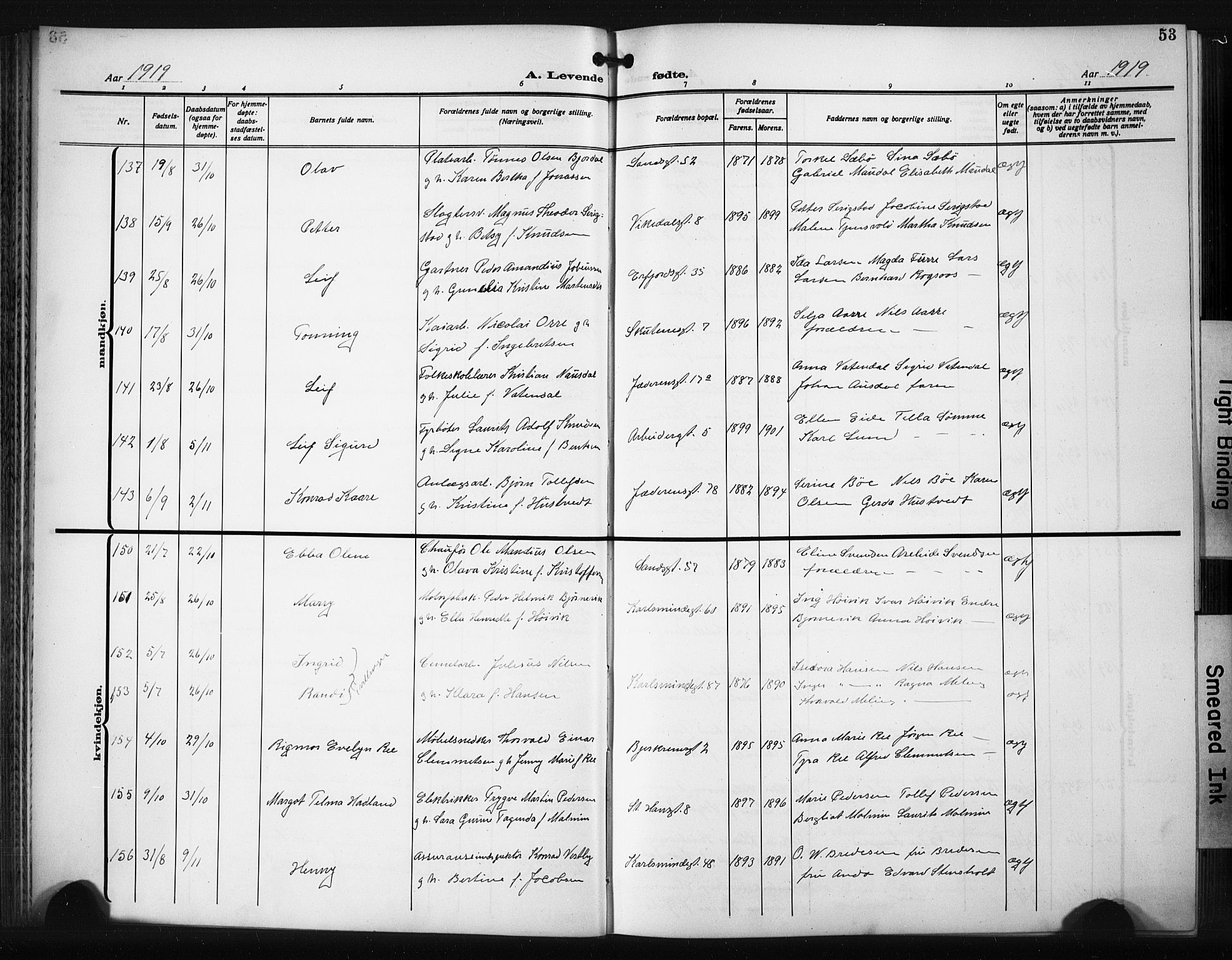 St. Johannes sokneprestkontor, AV/SAST-A-101814/001/30/30BB/L0008: Klokkerbok nr. B 8, 1918-1929, s. 53