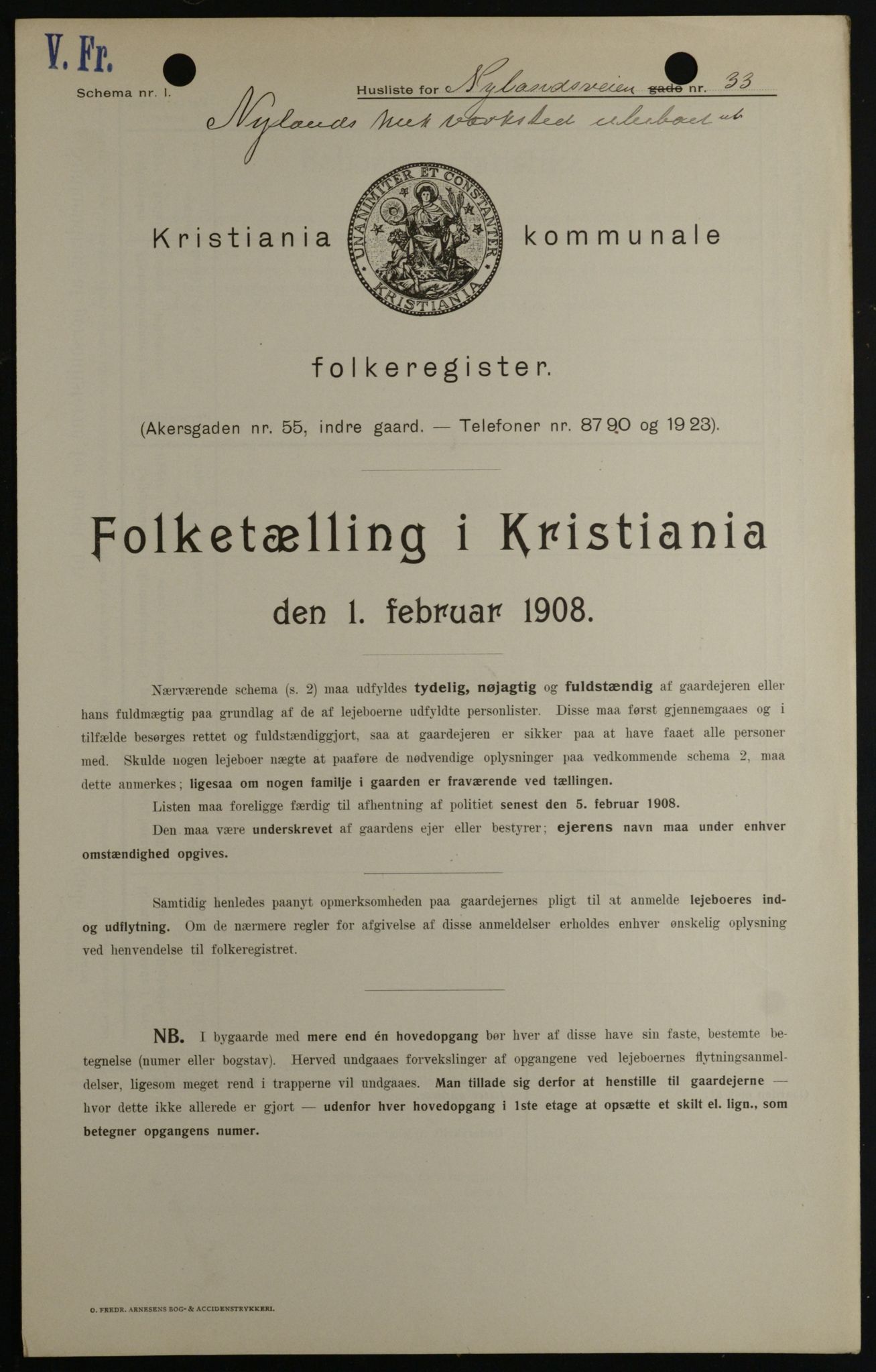 OBA, Kommunal folketelling 1.2.1908 for Kristiania kjøpstad, 1908, s. 66536