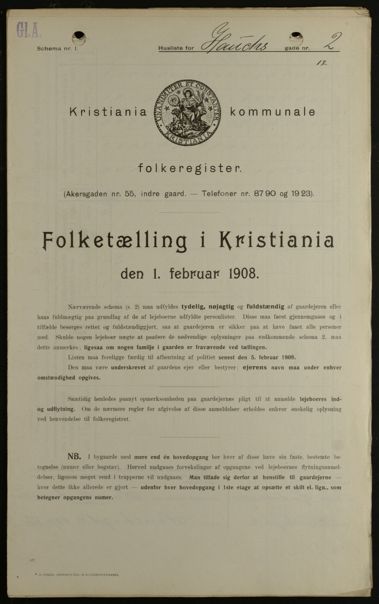 OBA, Kommunal folketelling 1.2.1908 for Kristiania kjøpstad, 1908, s. 31596