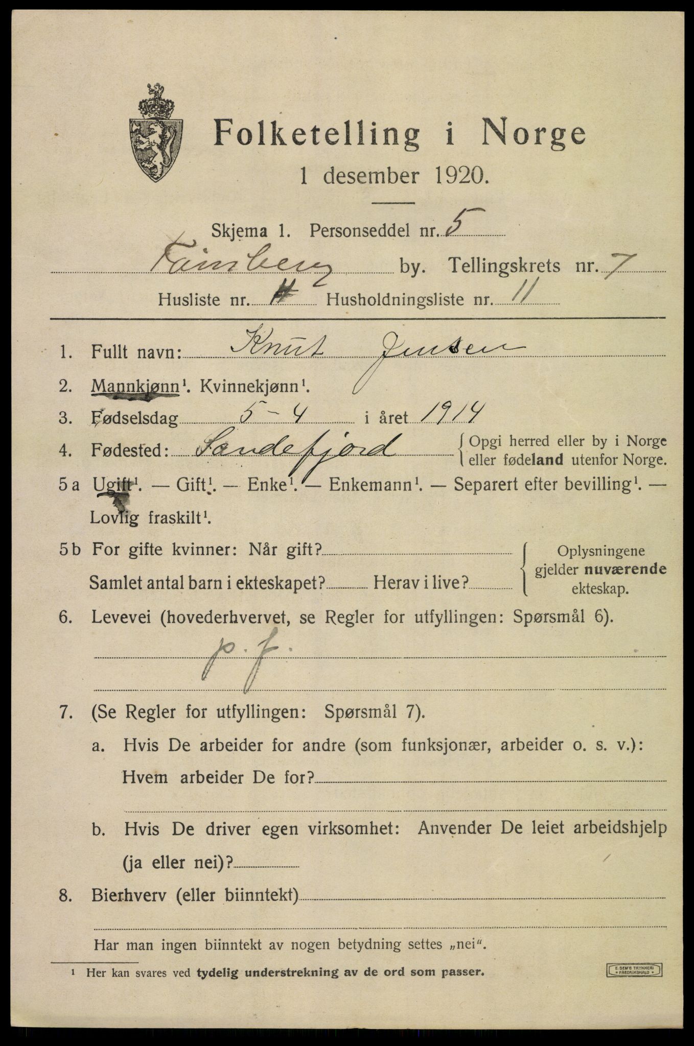 SAKO, Folketelling 1920 for 0705 Tønsberg kjøpstad, 1920, s. 15647