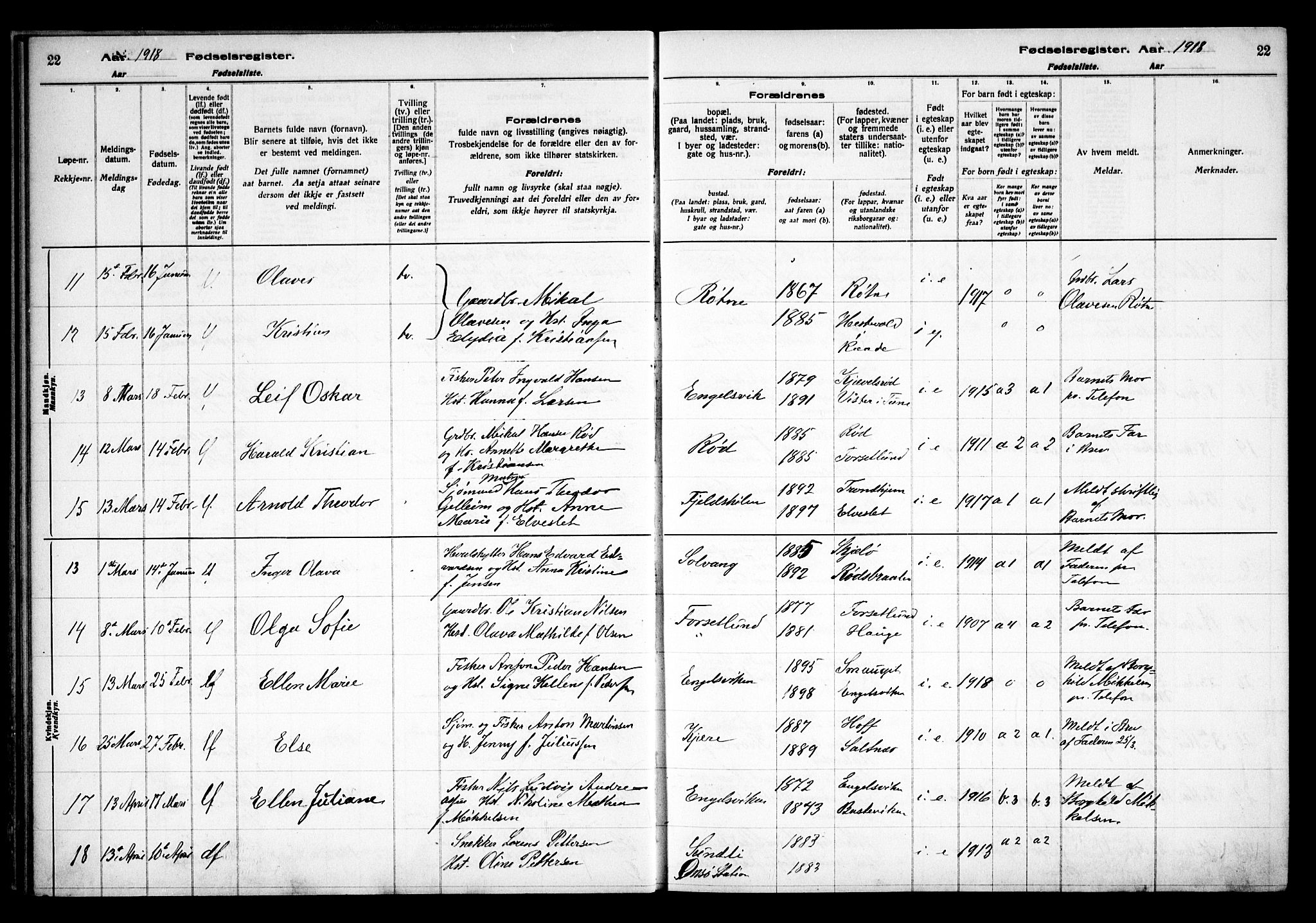 Onsøy prestekontor Kirkebøker, AV/SAO-A-10914/J/Ja/L0001: Fødselsregister nr. I 1, 1916-1937, s. 22