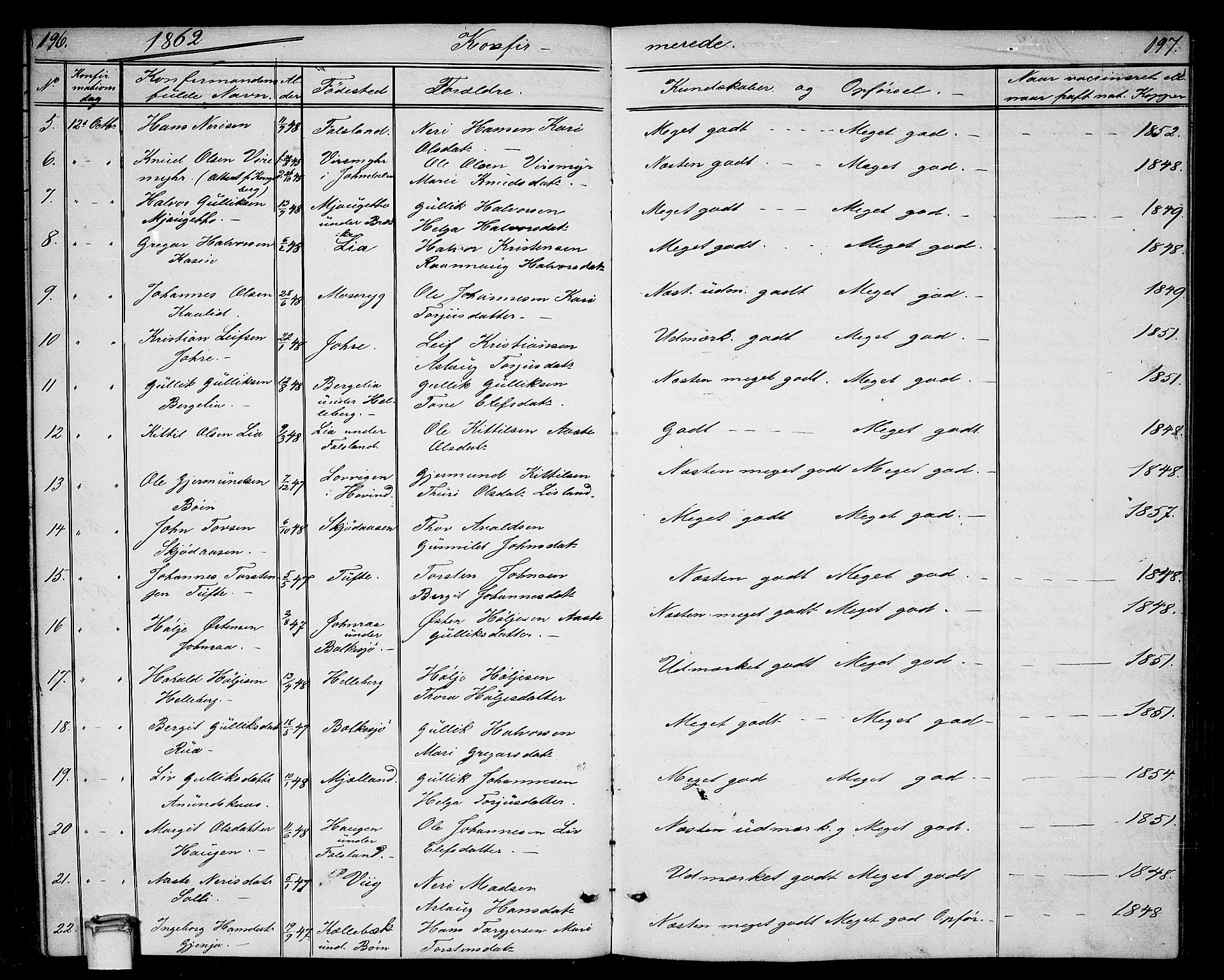 Gransherad kirkebøker, AV/SAKO-A-267/G/Ga/L0002: Klokkerbok nr. I 2, 1854-1886, s. 196-197
