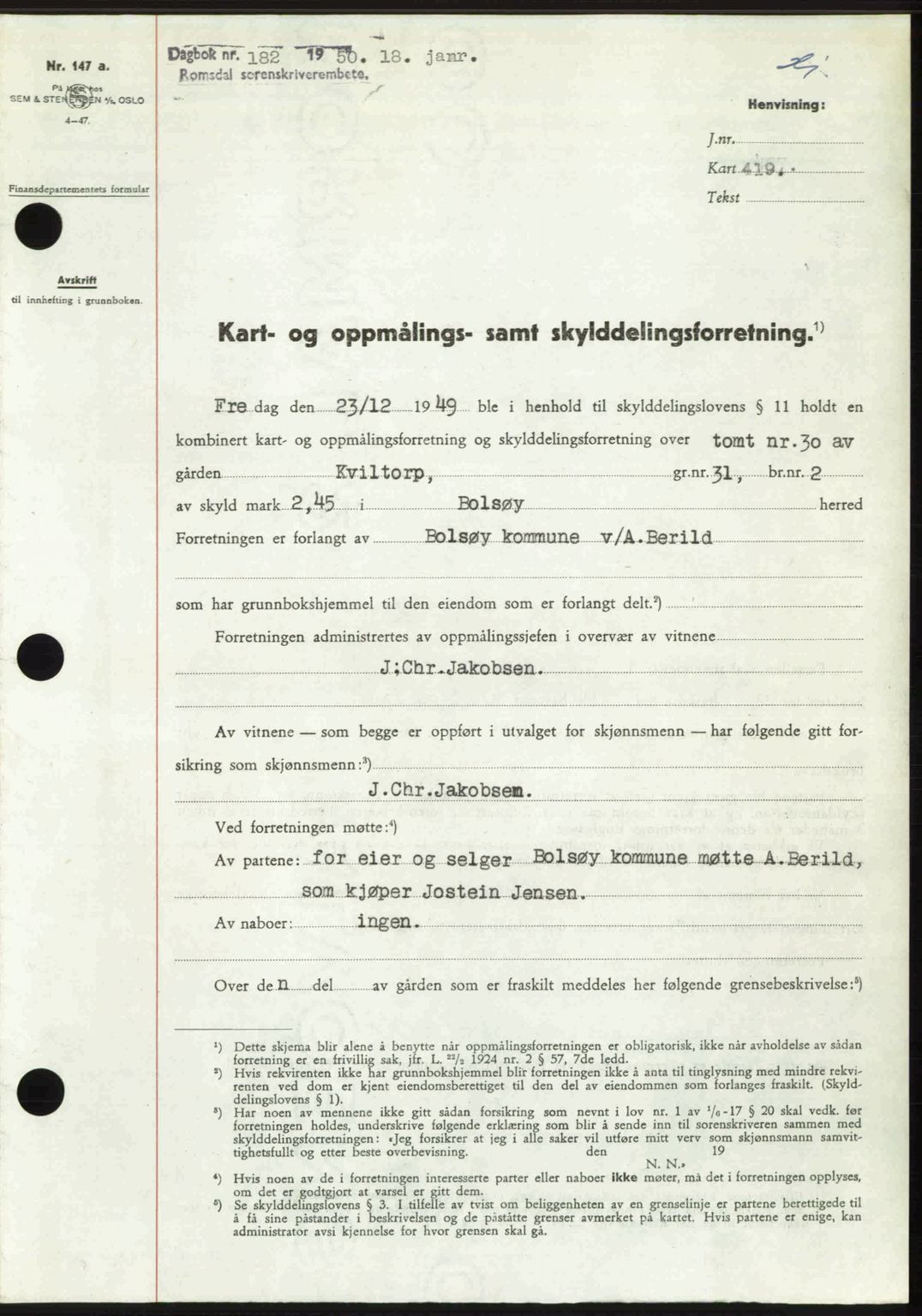 Romsdal sorenskriveri, SAT/A-4149/1/2/2C: Pantebok nr. A32, 1950-1950, Dagboknr: 182/1950
