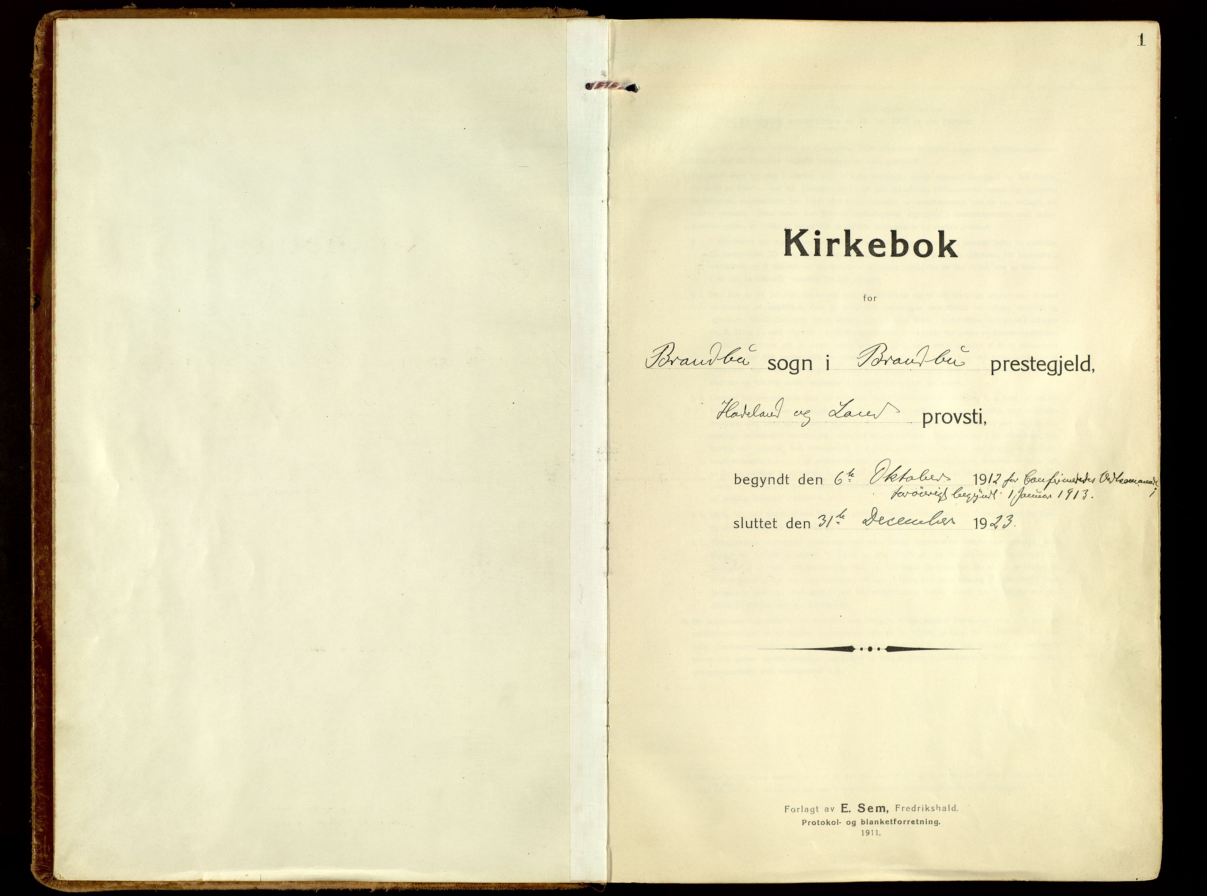 Brandbu prestekontor, SAH/PREST-114/H/Ha/Haa/L0004: Ministerialbok nr. 4, 1913-1923, s. 1