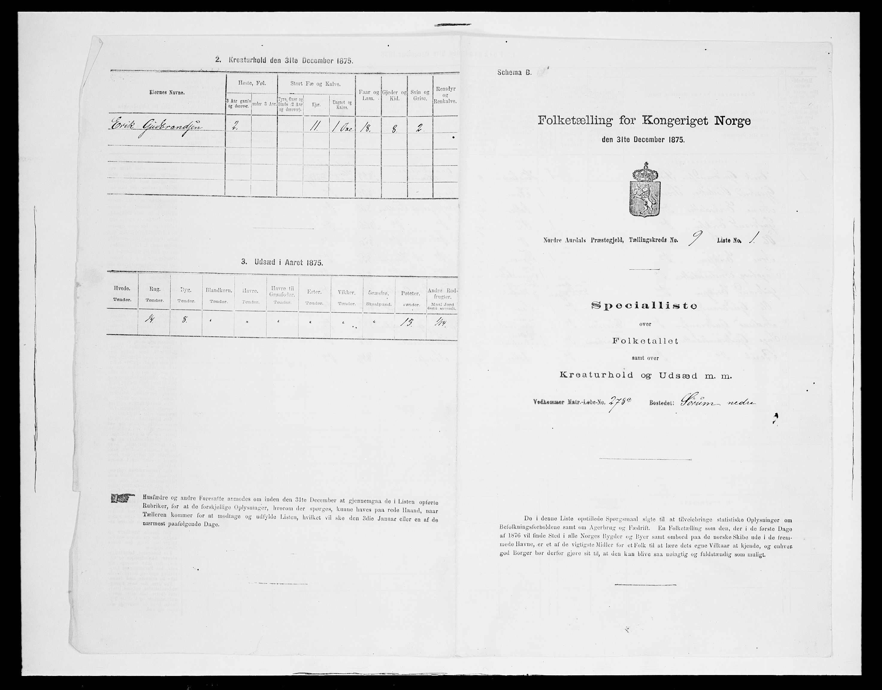 SAH, Folketelling 1875 for 0542P Nord-Aurdal prestegjeld, 1875, s. 1490