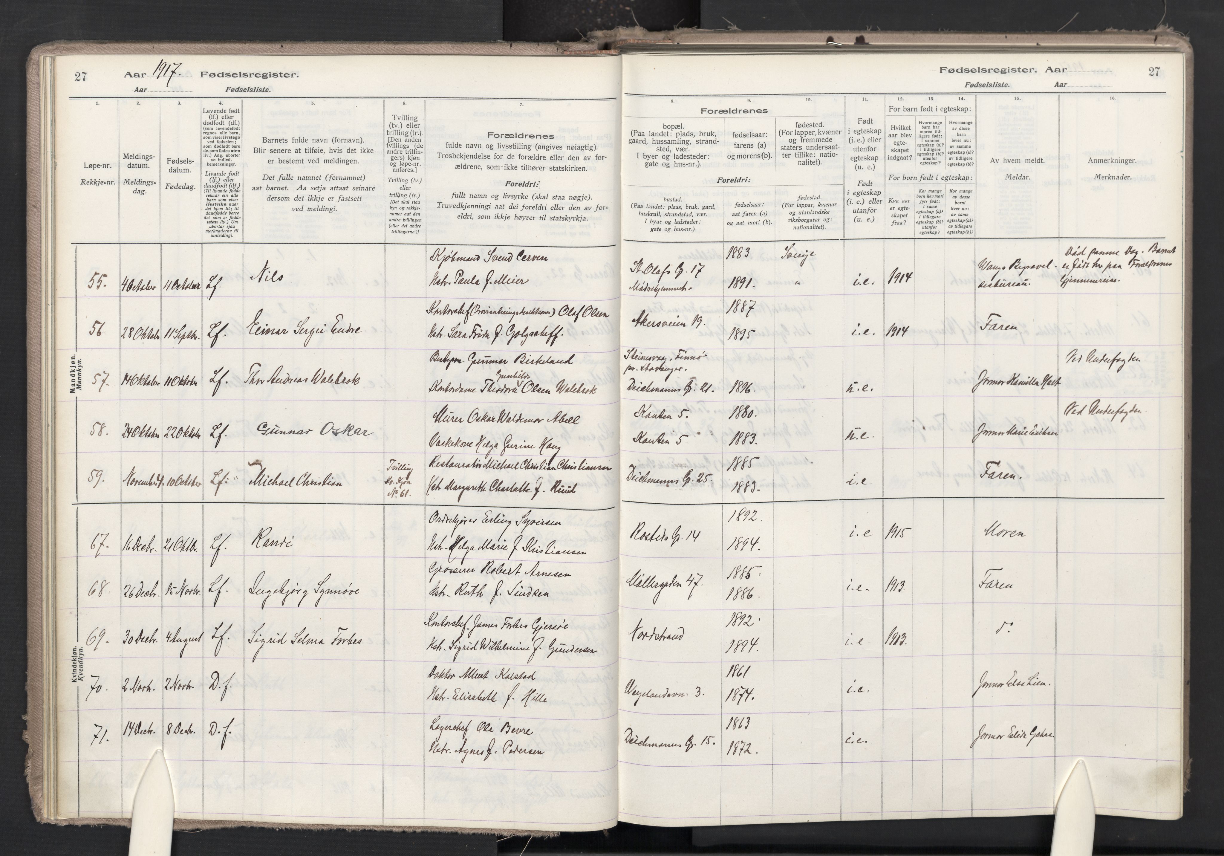Trefoldighet prestekontor Kirkebøker, AV/SAO-A-10882/J/Ja/L0001: Fødselsregister nr. 1, 1916-1931, s. 27
