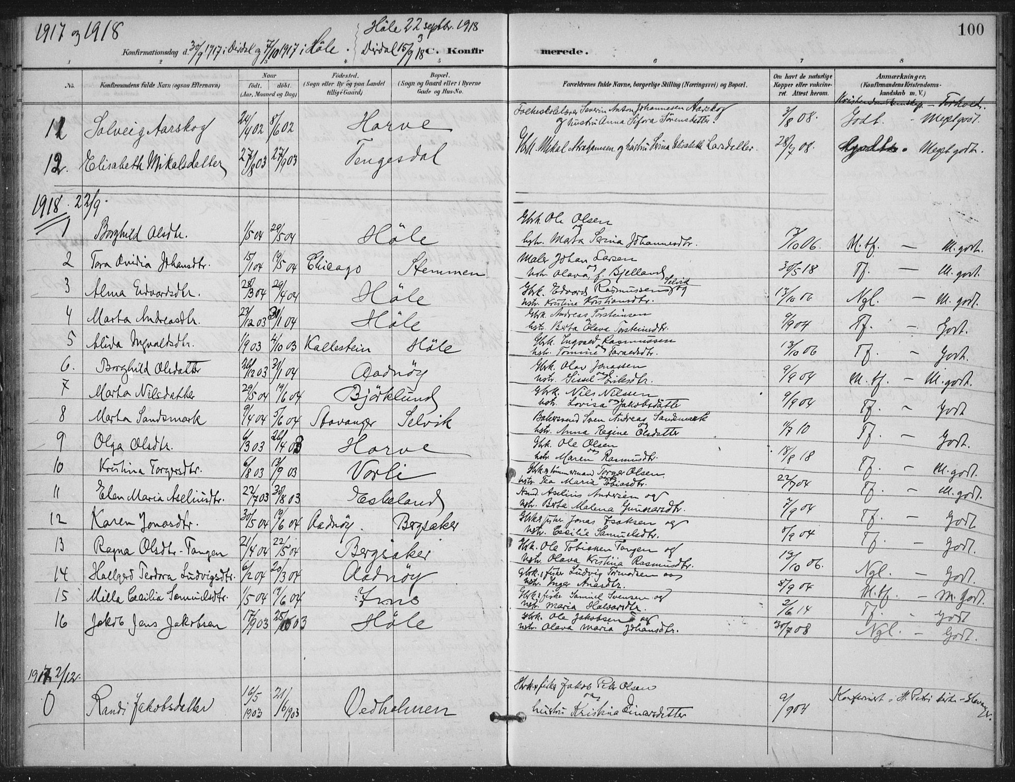 Høgsfjord sokneprestkontor, AV/SAST-A-101624/H/Ha/Haa/L0008: Ministerialbok nr. A 8, 1898-1920, s. 100