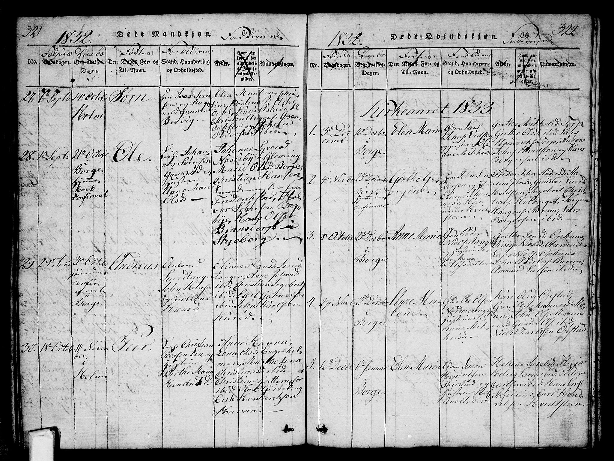 Borge prestekontor Kirkebøker, SAO/A-10903/G/Ga/L0001: Klokkerbok nr.  I 1, 1815-1835, s. 321-322