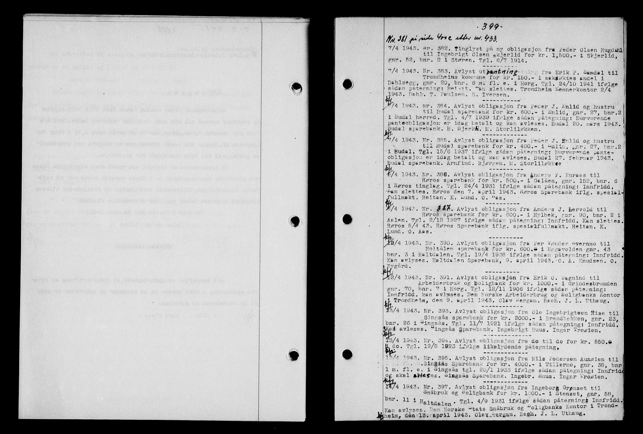 Gauldal sorenskriveri, SAT/A-0014/1/2/2C/L0056: Pantebok nr. 61, 1942-1943, Dagboknr: 382/1943