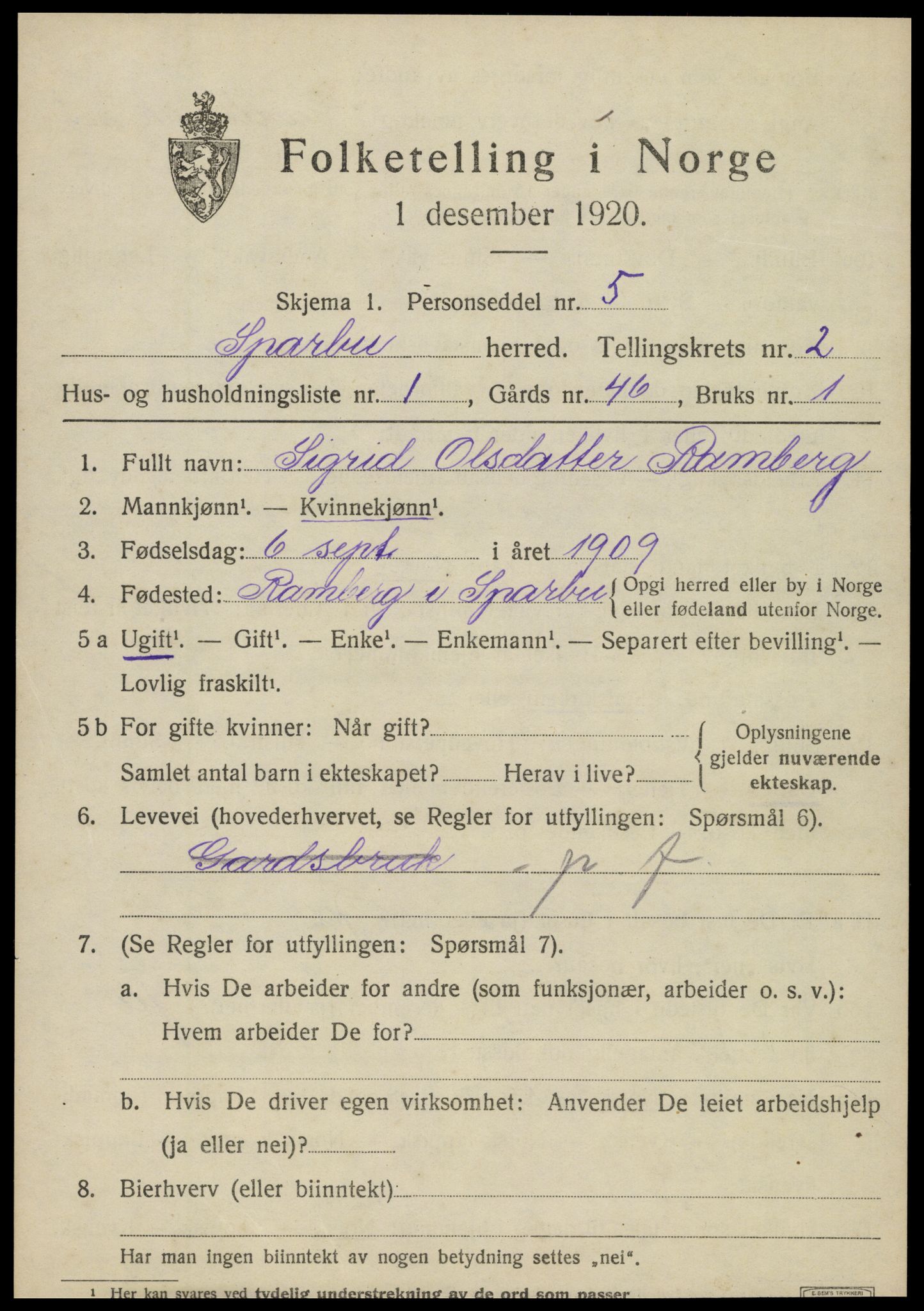 SAT, Folketelling 1920 for 1731 Sparbu herred, 1920, s. 3219