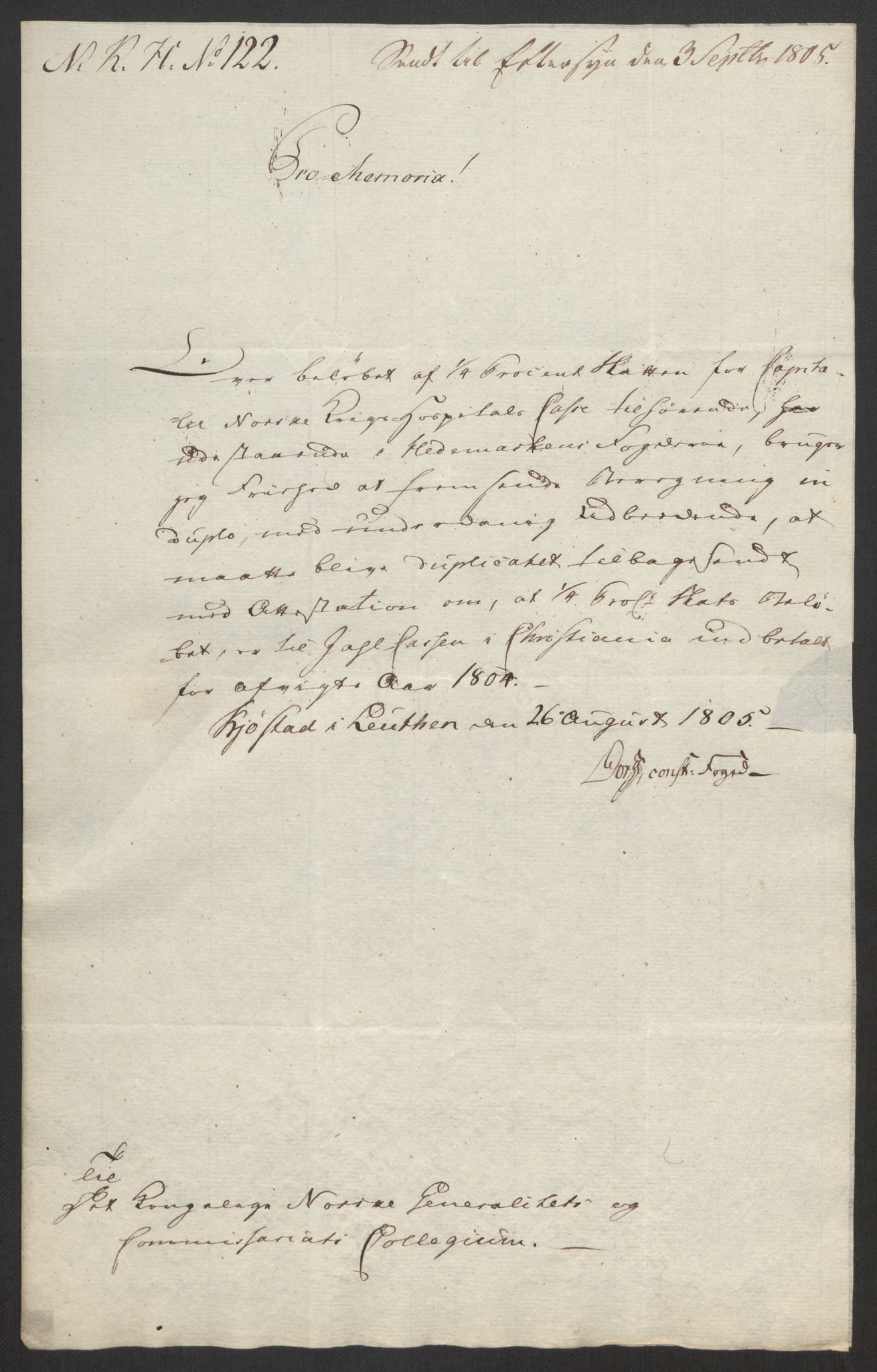 Forsvaret, Den norske kvesthuskasse/krigshospitalkasse, AV/RA-RAFA-1887/F/Fa/L0017: Innkomne brev:, 1782-1807, s. 692