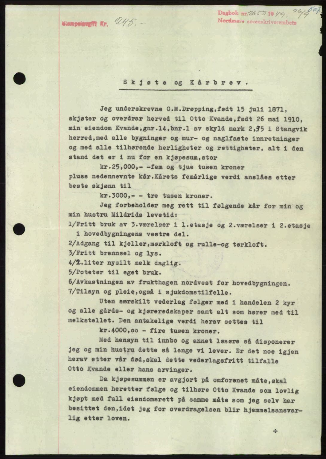 Nordmøre sorenskriveri, SAT/A-4132/1/2/2Ca: Pantebok nr. A112, 1949-1949, Dagboknr: 2653/1949