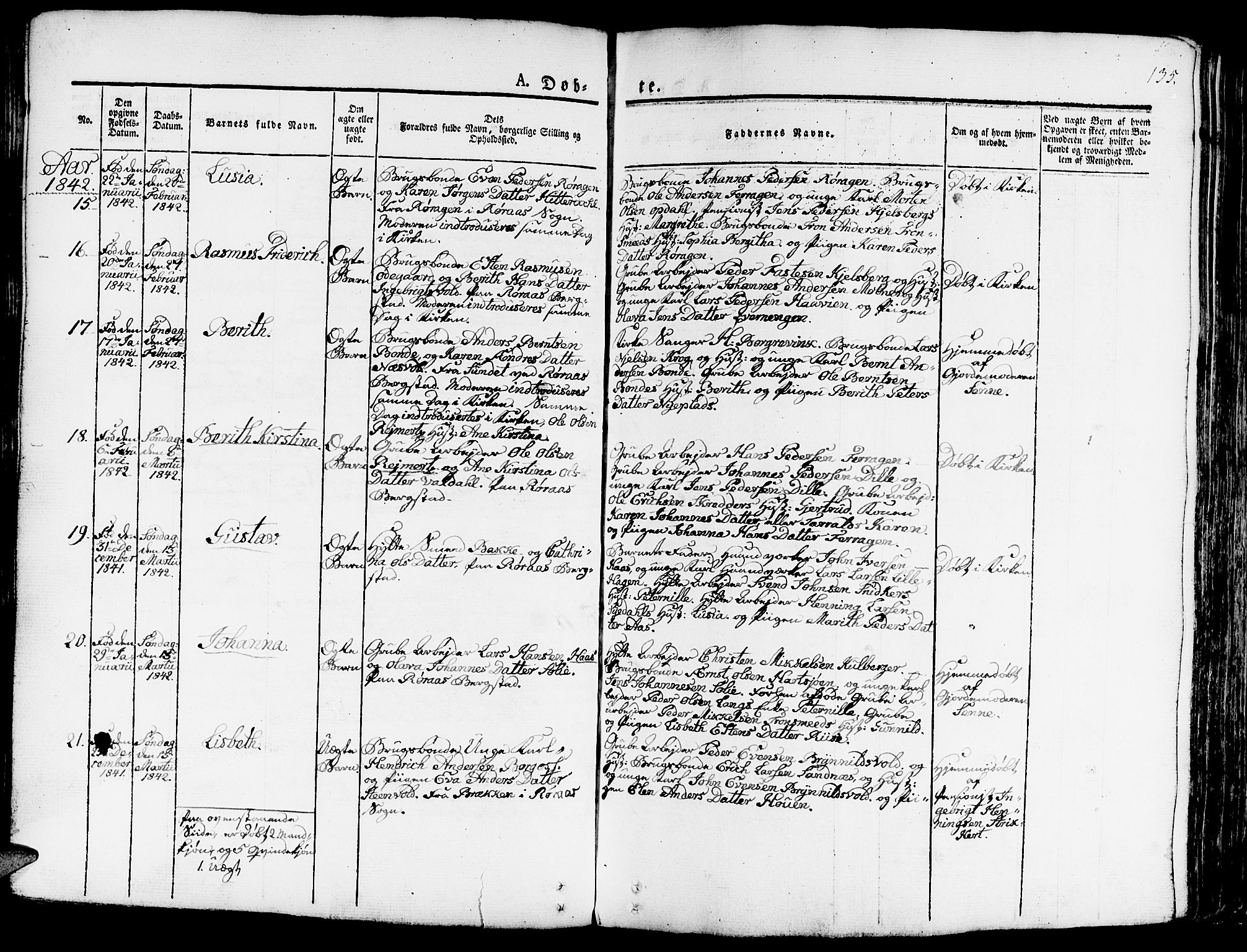 Ministerialprotokoller, klokkerbøker og fødselsregistre - Sør-Trøndelag, SAT/A-1456/681/L0938: Klokkerbok nr. 681C02, 1829-1879, s. 135