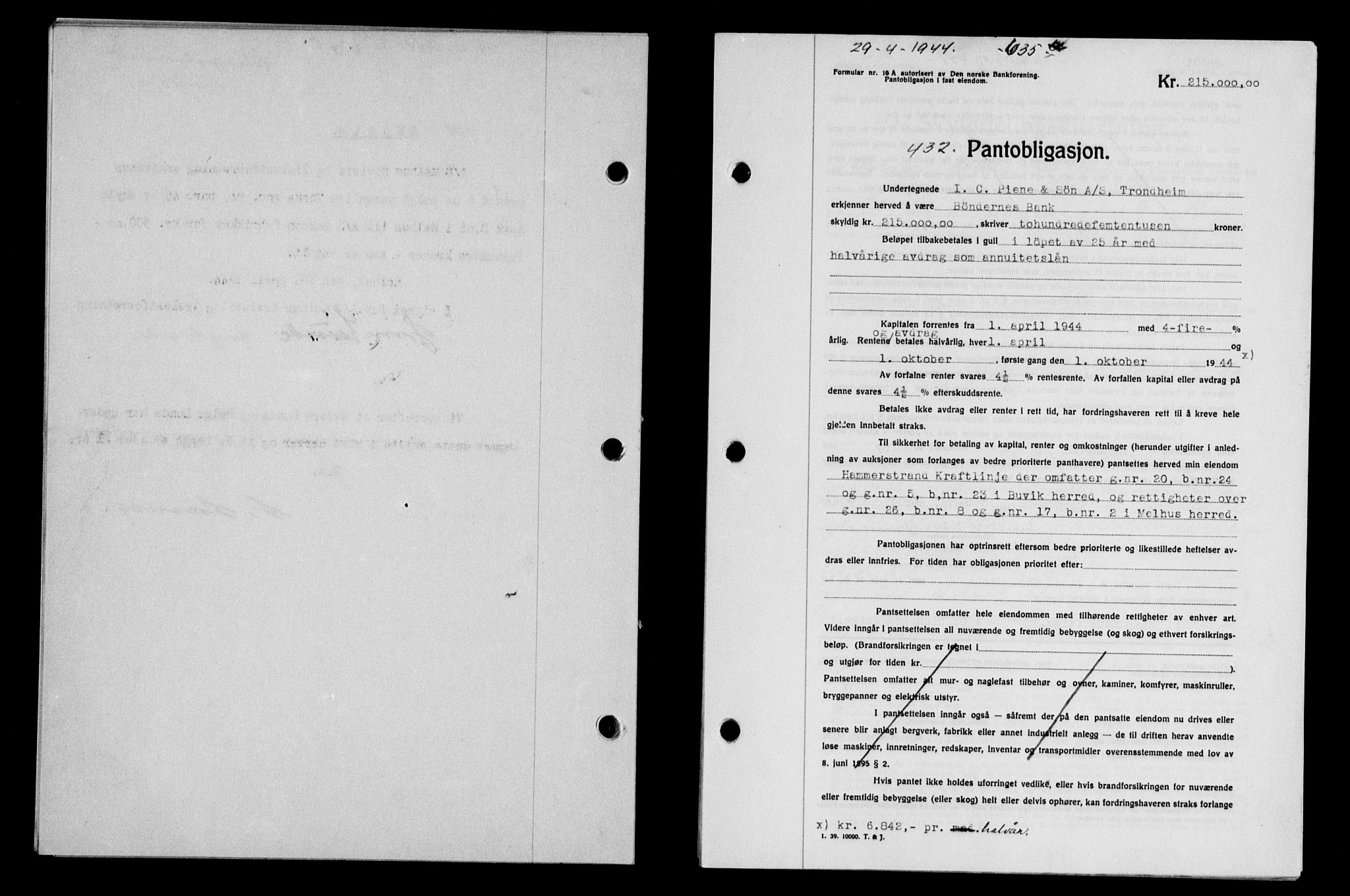 Gauldal sorenskriveri, SAT/A-0014/1/2/2C/L0057: Pantebok nr. 62, 1943-1944, Dagboknr: 432/1944