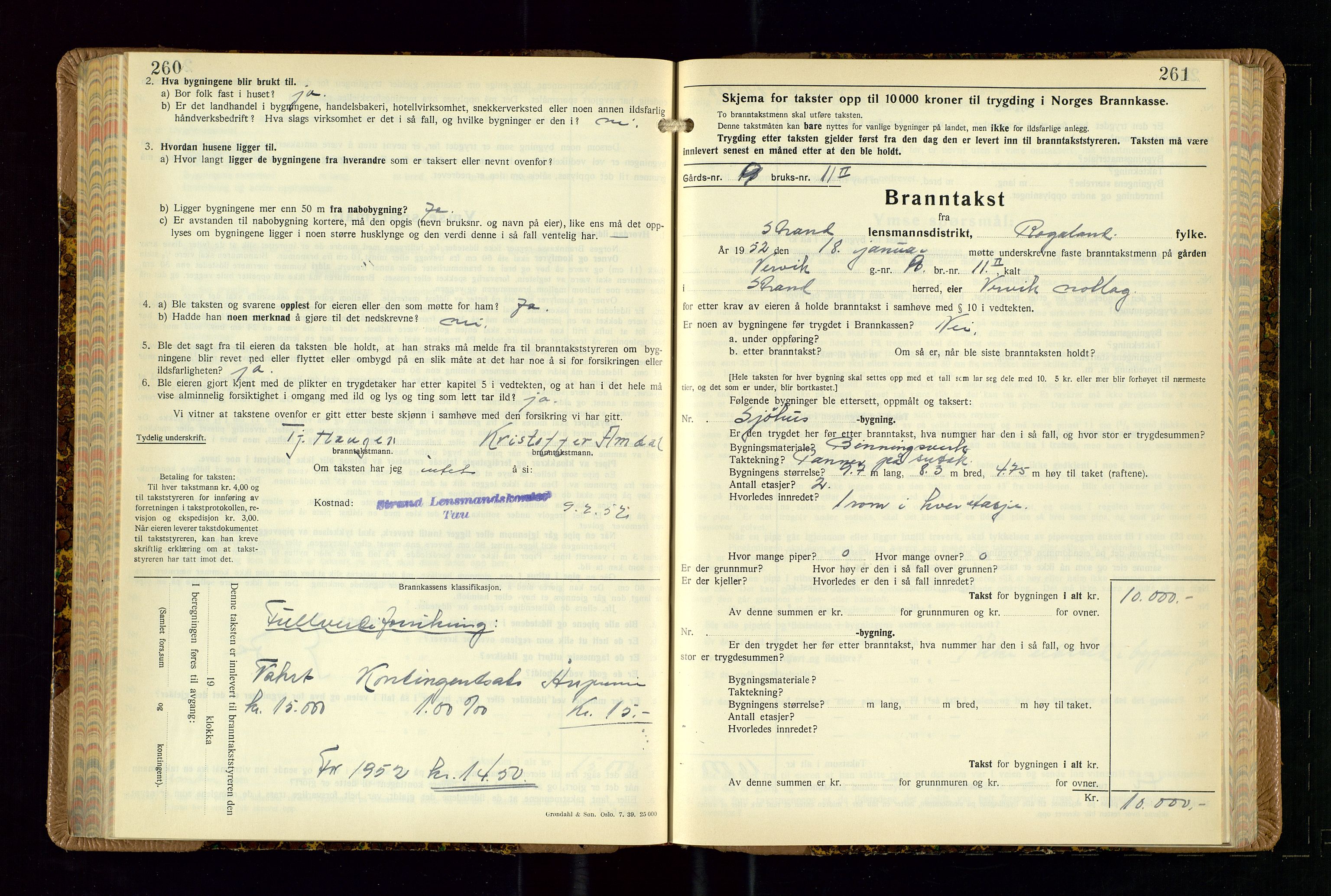 Strand og Forsand lensmannskontor, AV/SAST-A-100451/Gob/L0002: Branntakstprotokoll, 1942-1953, s. 260-261