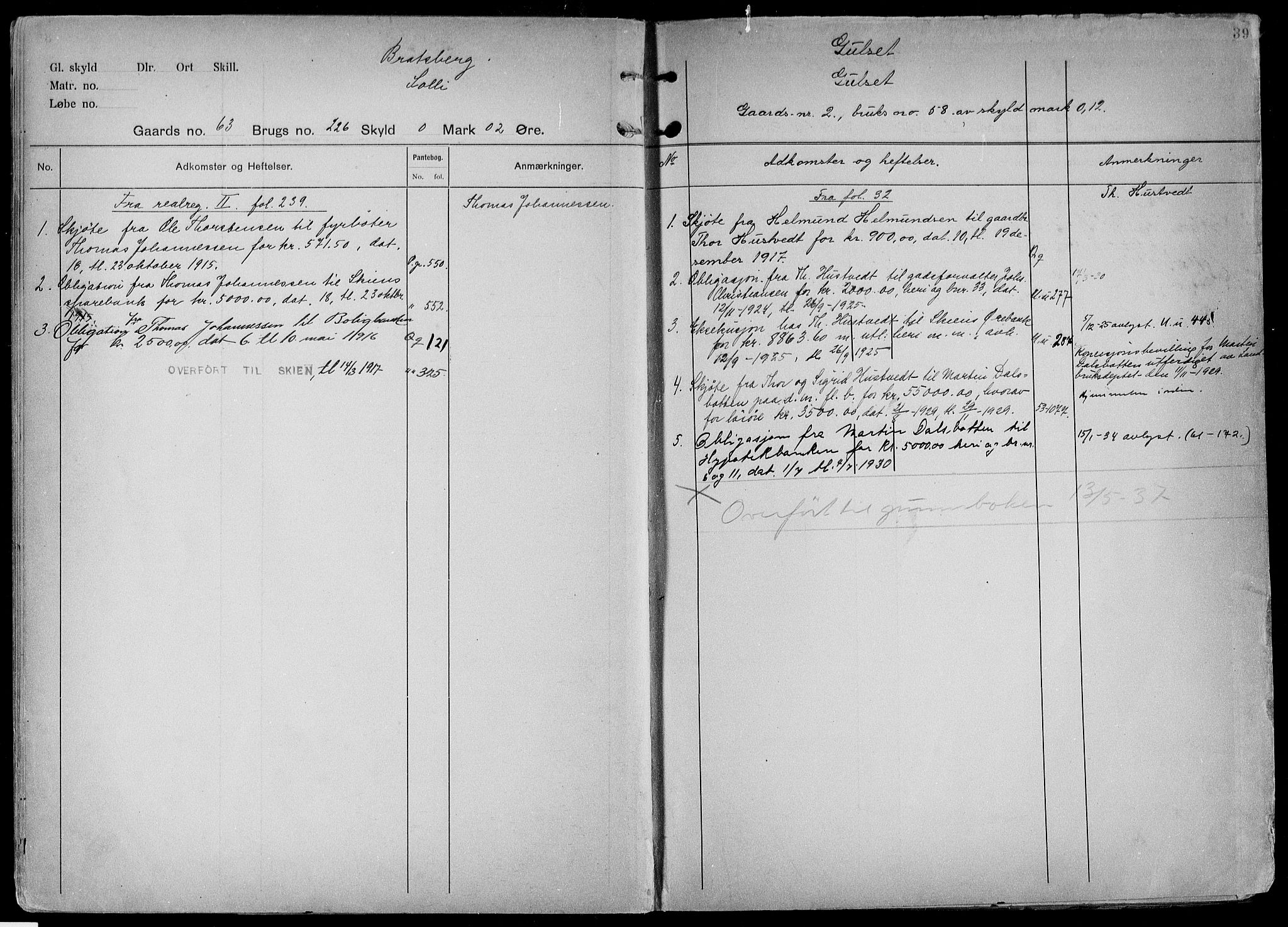 Gjerpen sorenskriveri, AV/SAKO-A-216/G/Gb/Gbd/L0005: Panteregister nr. IV 5, s. 39
