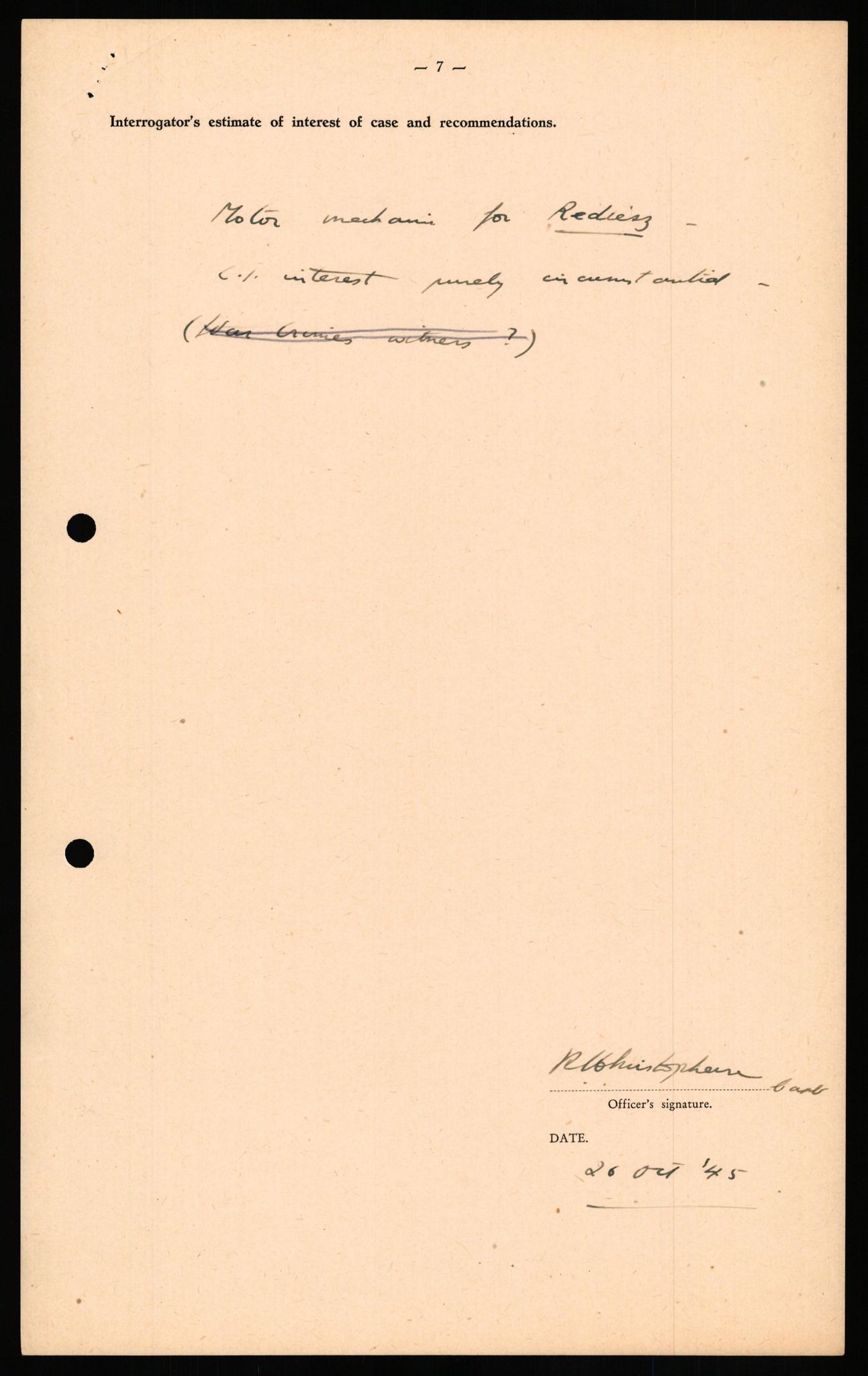 Forsvaret, Forsvarets overkommando II, RA/RAFA-3915/D/Db/L0033: CI Questionaires. Tyske okkupasjonsstyrker i Norge. Tyskere., 1945-1946, s. 395